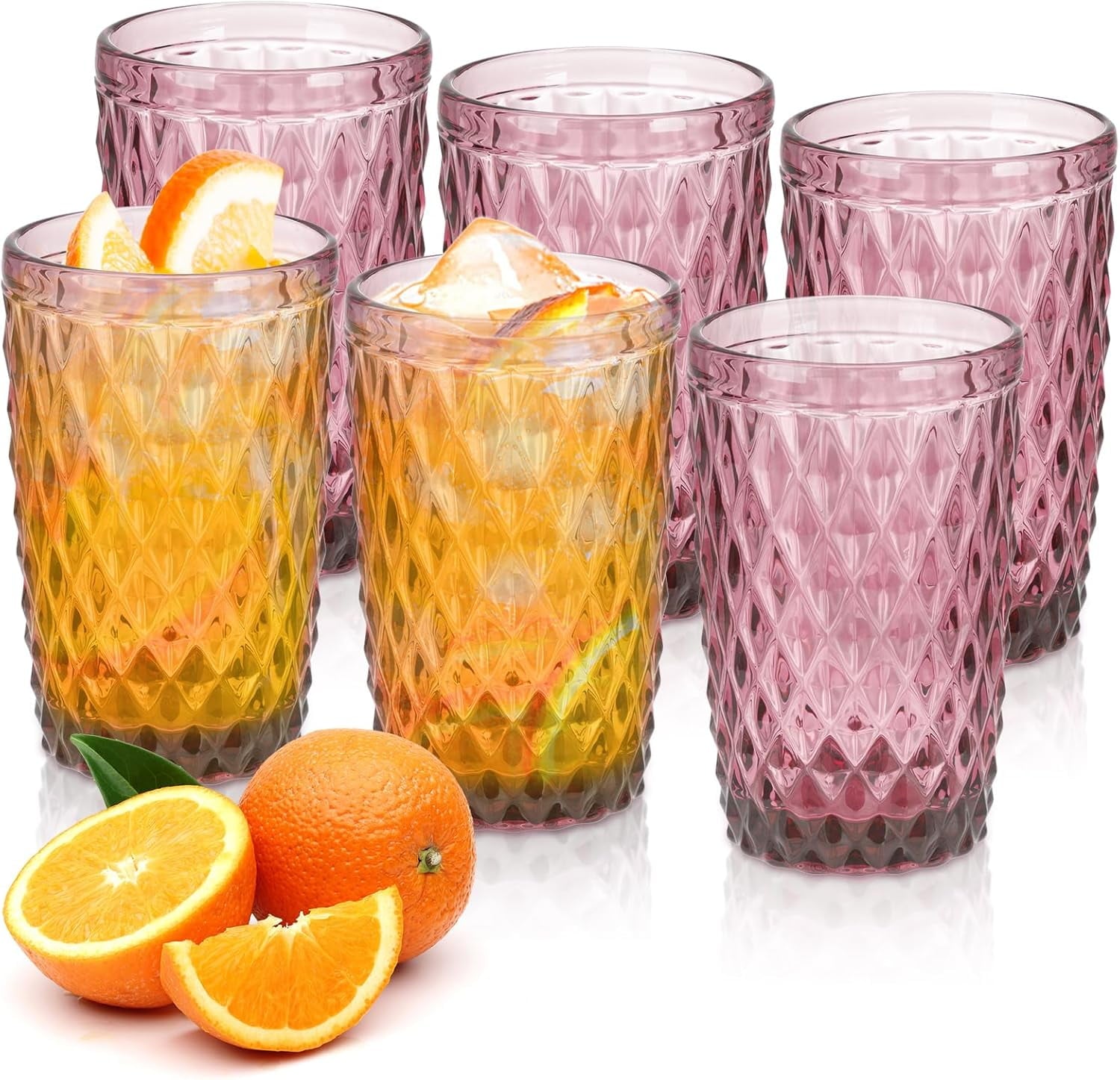 Vintage Drinking Glass Set of 4,12 oz Embossed Floral Drinkware Set,Green Drinking Glasses Cups Wine Glasses Colored Glassware for Whisky,Beer,Juice,Cocktail,Heavy Duty