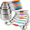 17-Piece Magnetic Stainless Steel Measuring Cups and Spoons Set with Silicone Handles, Kitchen Measuring Tools for Cooking, Baking
