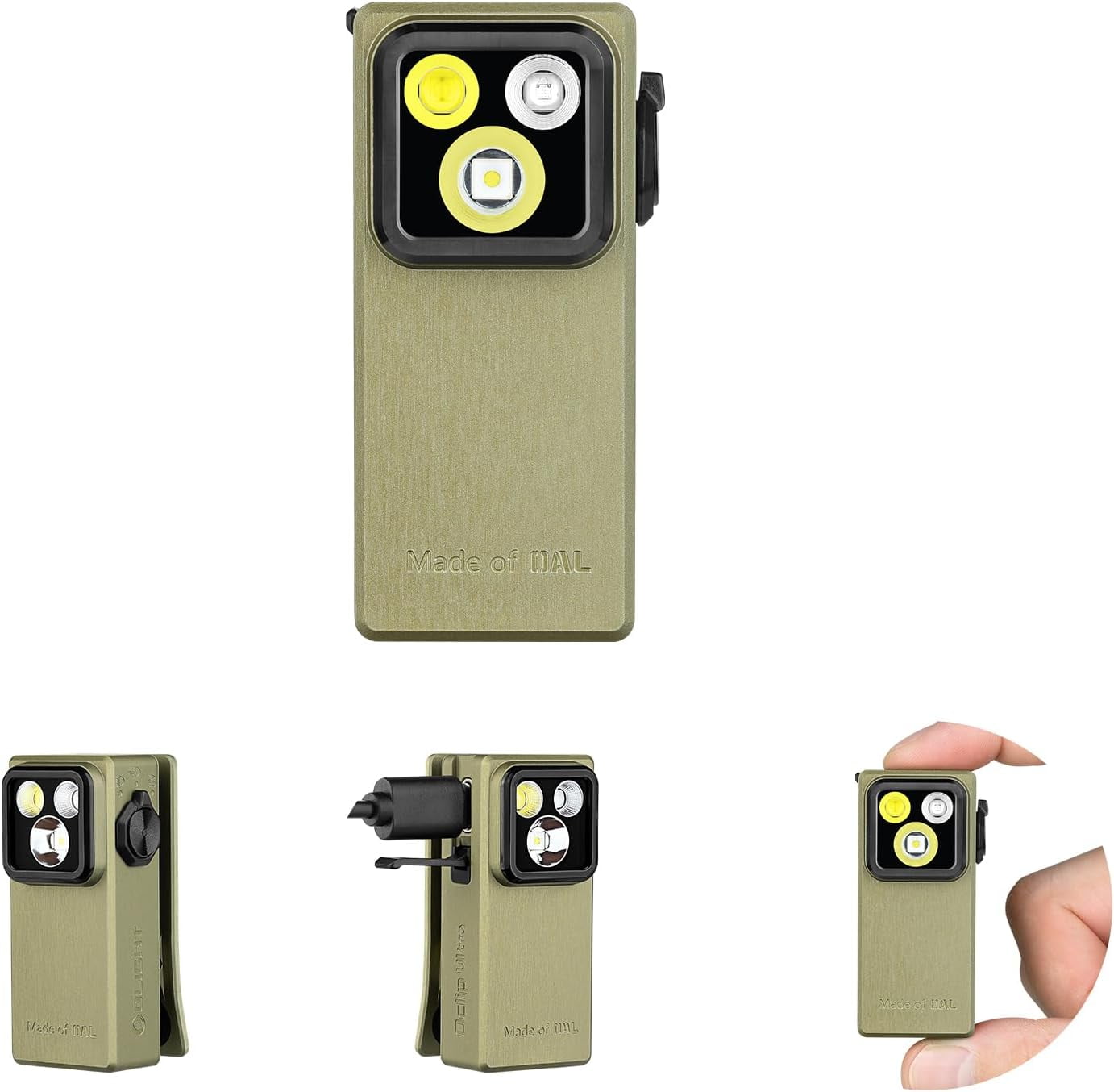 Oclip Ultra EDC Flashlight Clip-on Light, 530 Lumens Rechargeable with Type-C Charging, Combines Floodlight, Spotlight and UV, Triple Magenetic Lights for Inspection and Work (Olive Green)