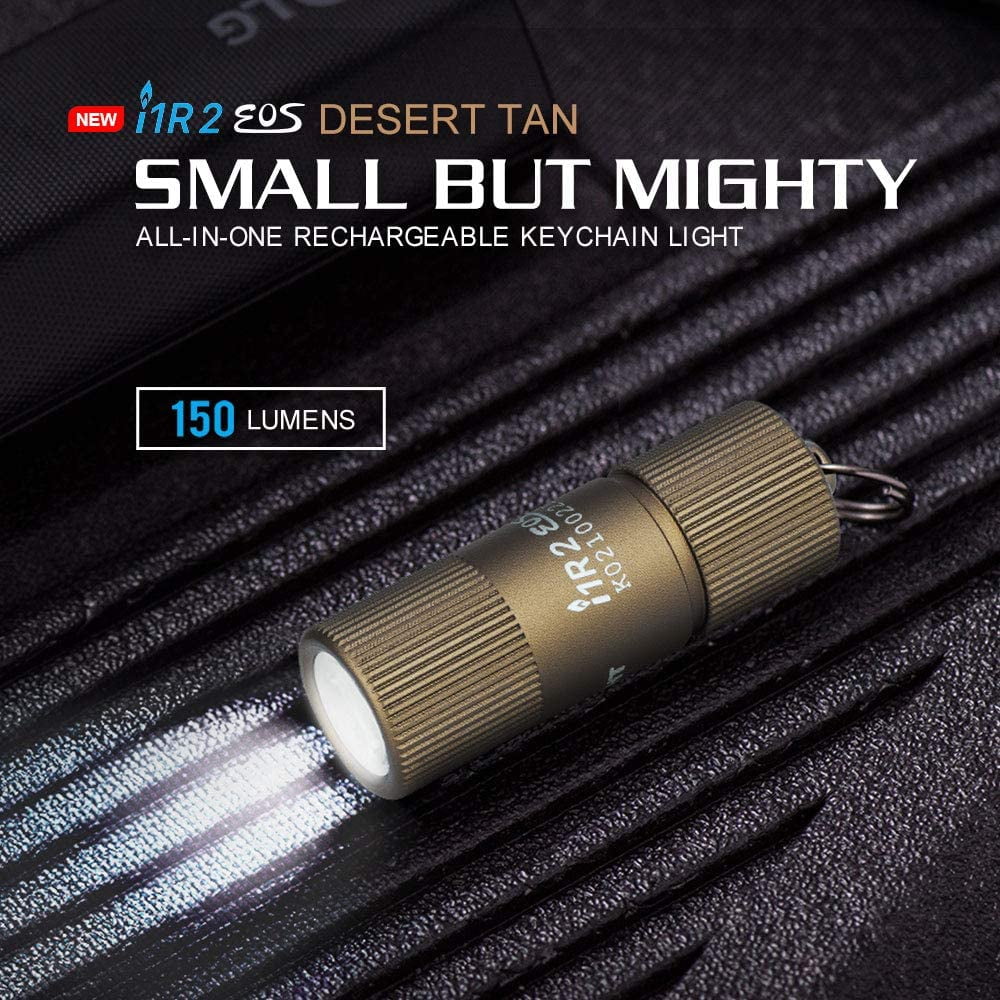 i1R 2 EOS 150 Lumens Tiny Rechargeable Keychain Flashlight EDC Mini LED Keyring Light with Built-in Battery for Camping Hiking Dog Walking etc (Black)
