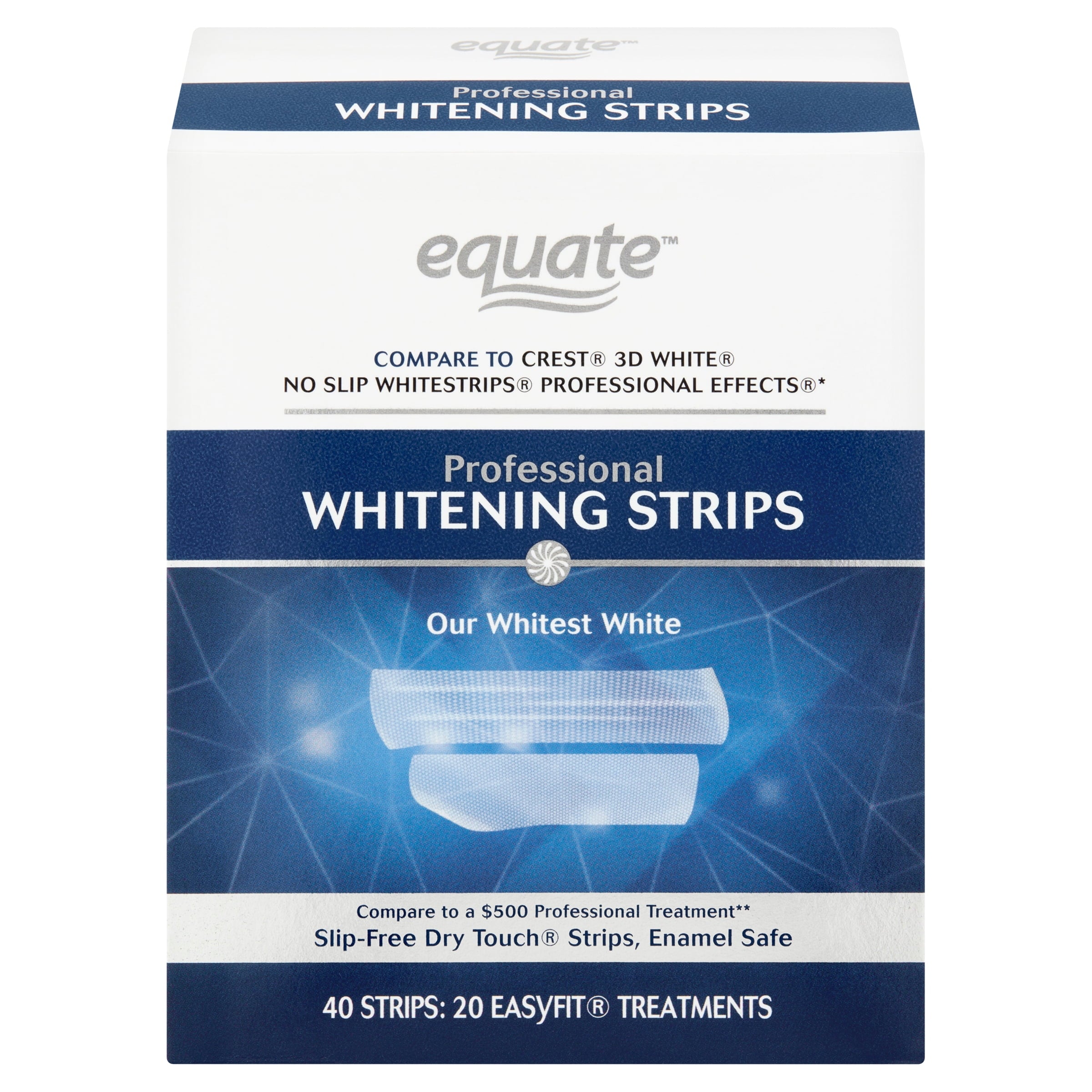 Equate 20 Day Professional Whitening Strips (40 Strips), Compare to Crest 3D White No Slip Whitestrips Professional Effects