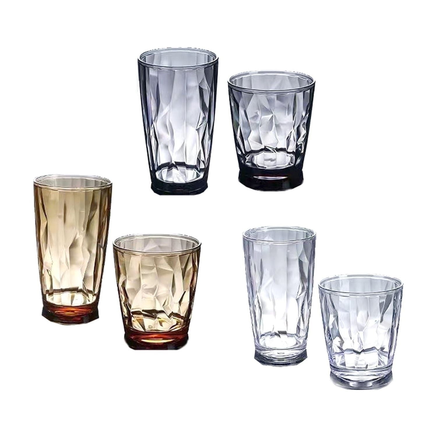 Unbreakable Tritan Drinking Glasses Shatterproof Acrylic Glasses Drinkware BPA Free Hard Plastic Cups Kitchen Water Glasses Drinking Set of 6 (Grey, Transparent, Amber)