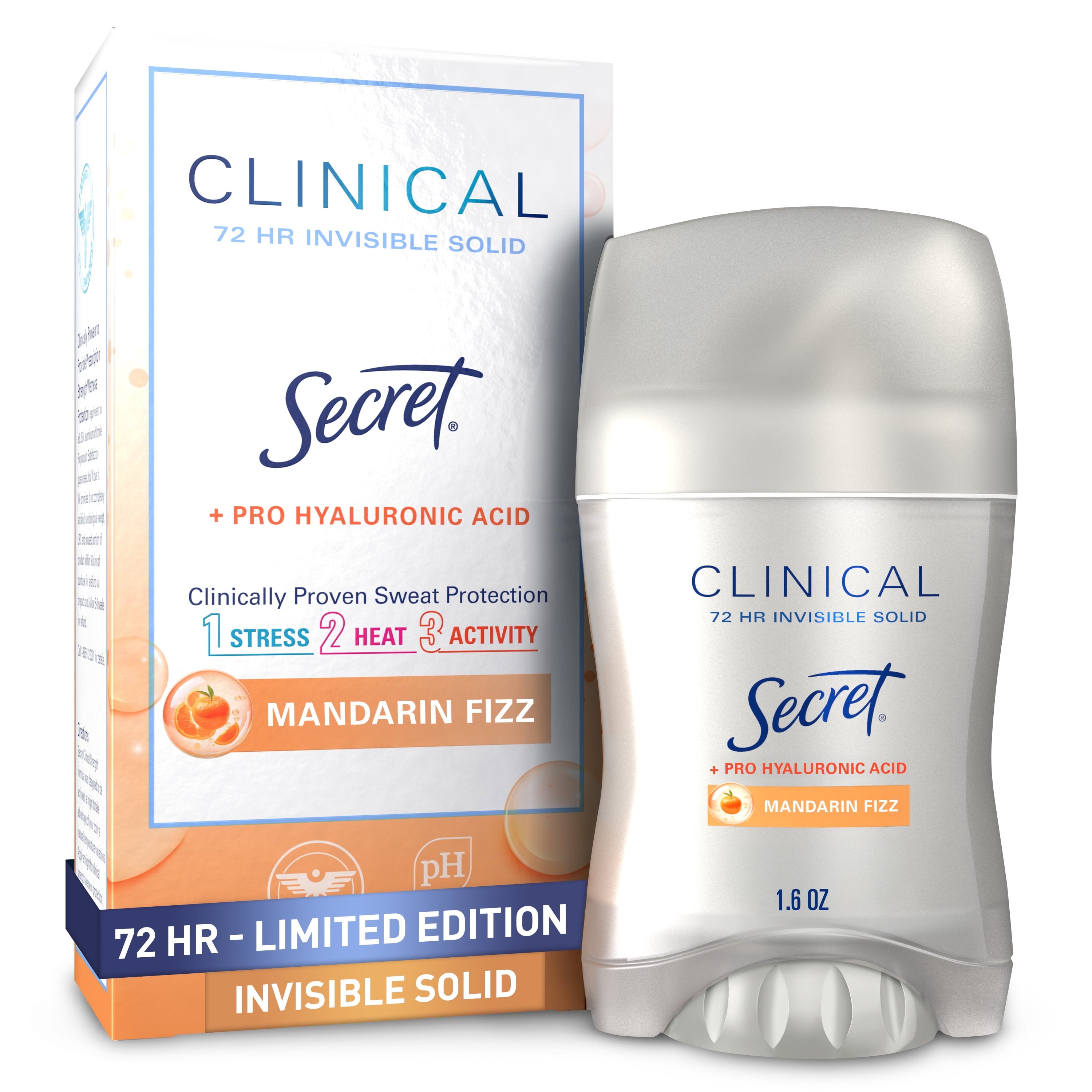 Clinical Antiperspirant Deodorant for Women, 100HR Sweat &amp; Odor Protection, Hyaluronic Acid, Invisible Solid, Stress Response, 2.6 oz