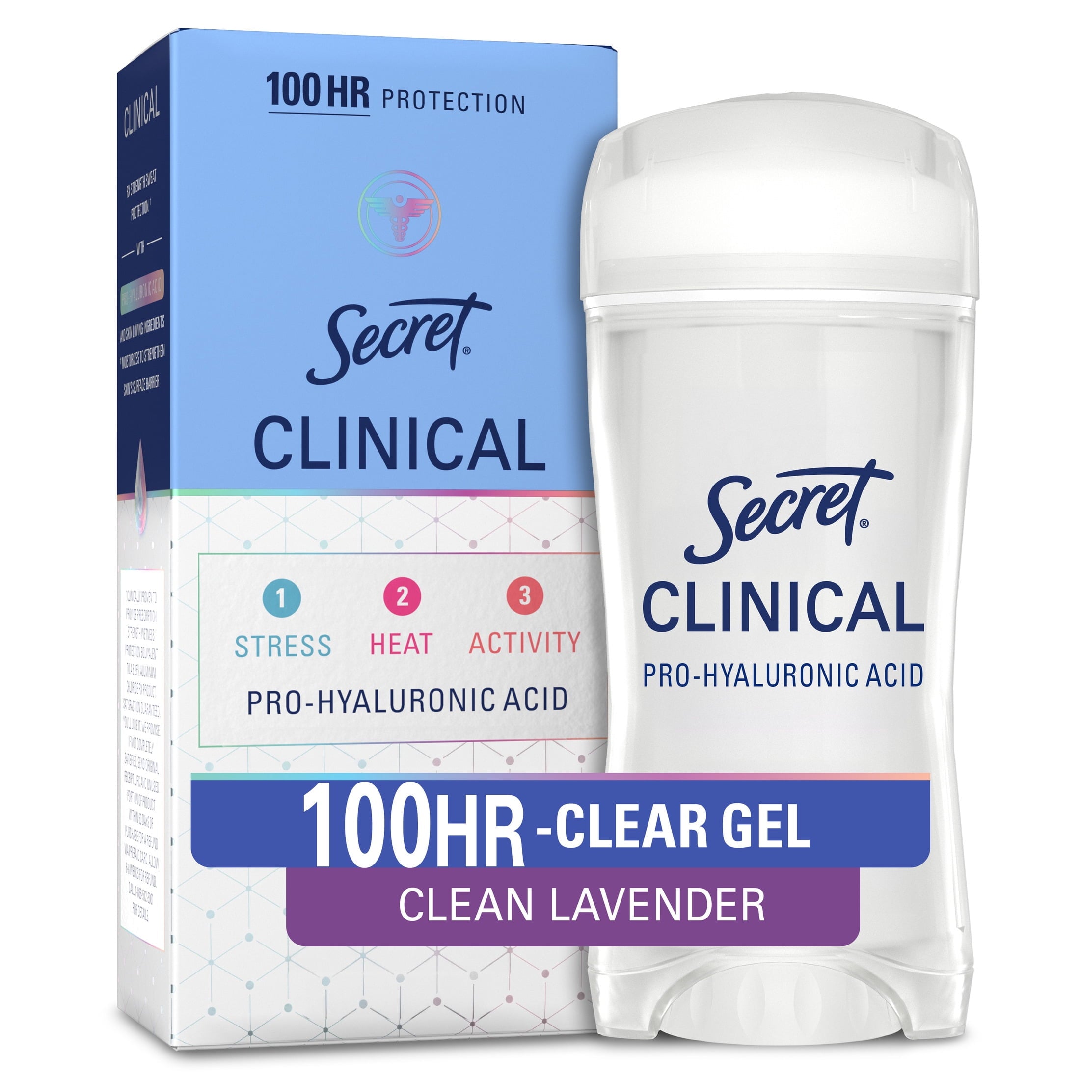Clinical Antiperspirant Deodorant for Women, 100HR Sweat &amp; Odor Protection, Pro-Hyaluronic Acid, Clear Gel, Clean Lavender, 2.6oz