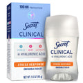 Clinical Antiperspirant Deodorant for Women, 100HR Sweat &amp; Odor Protection, Hyaluronic Acid, Invisible Solid, Stress Response, 2.6 oz