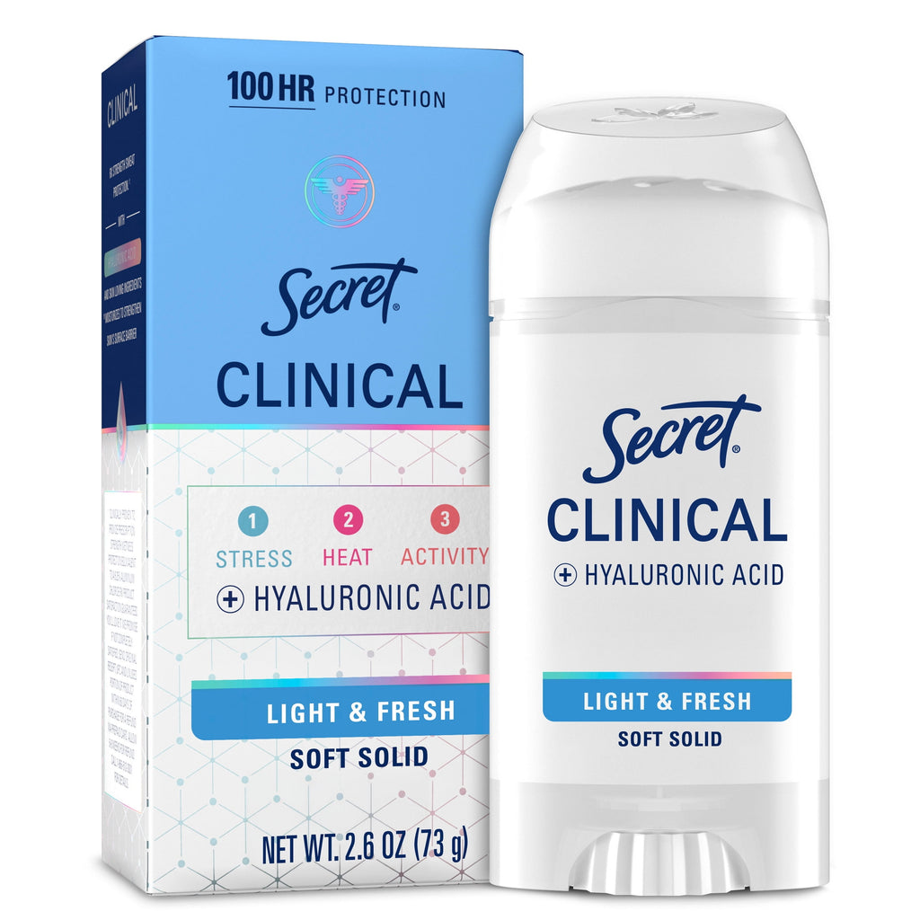 Clinical Antiperspirant Deodorant for Women, 100HR Sweat &amp; Odor Protection, Hyaluronic Acid, Soft Solid, Light&amp;Fresh, 2.6 oz