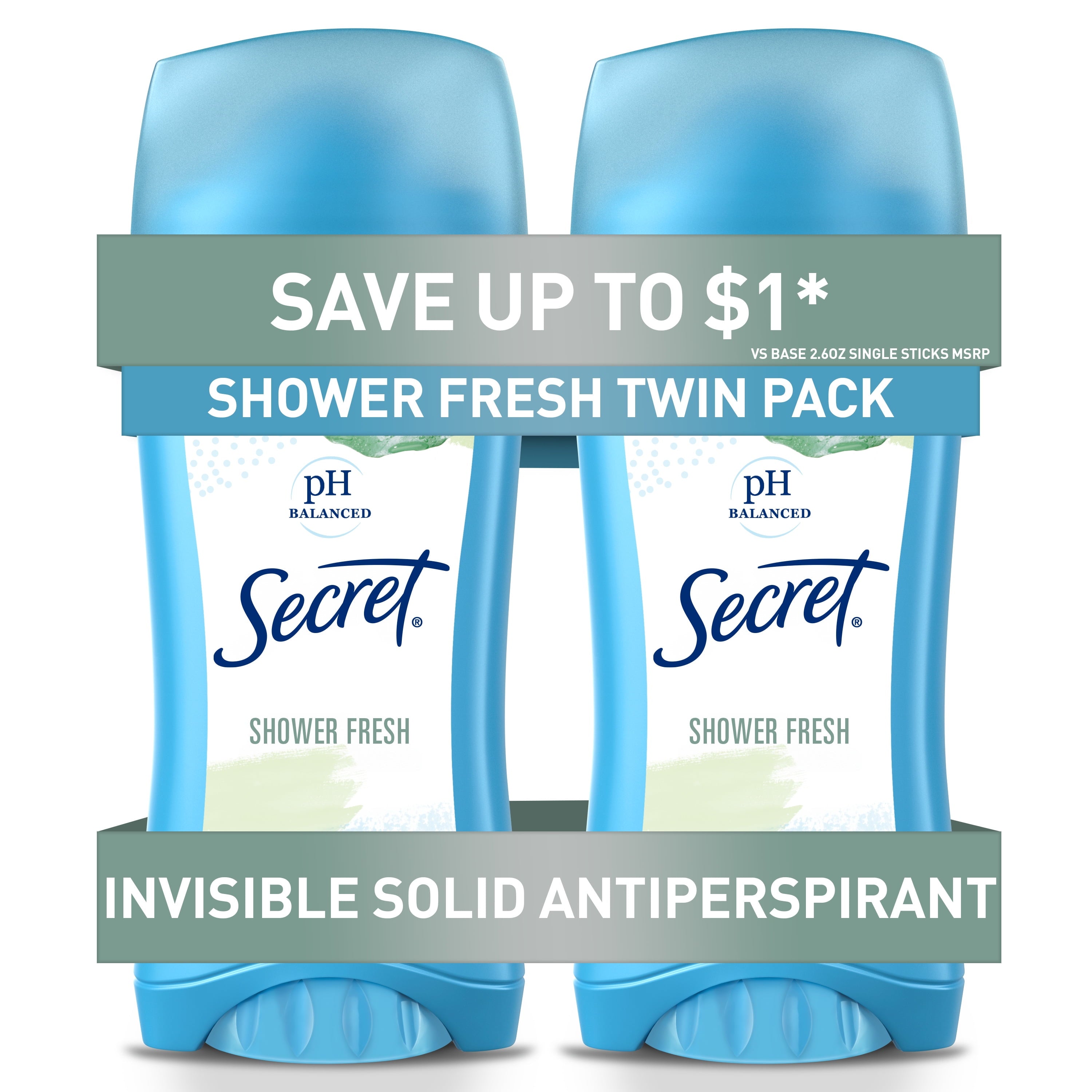 Invisible Solid Antiperspirant Deodorant for Women, Shower Fresh, 2.6 oz Each, 2 Pack