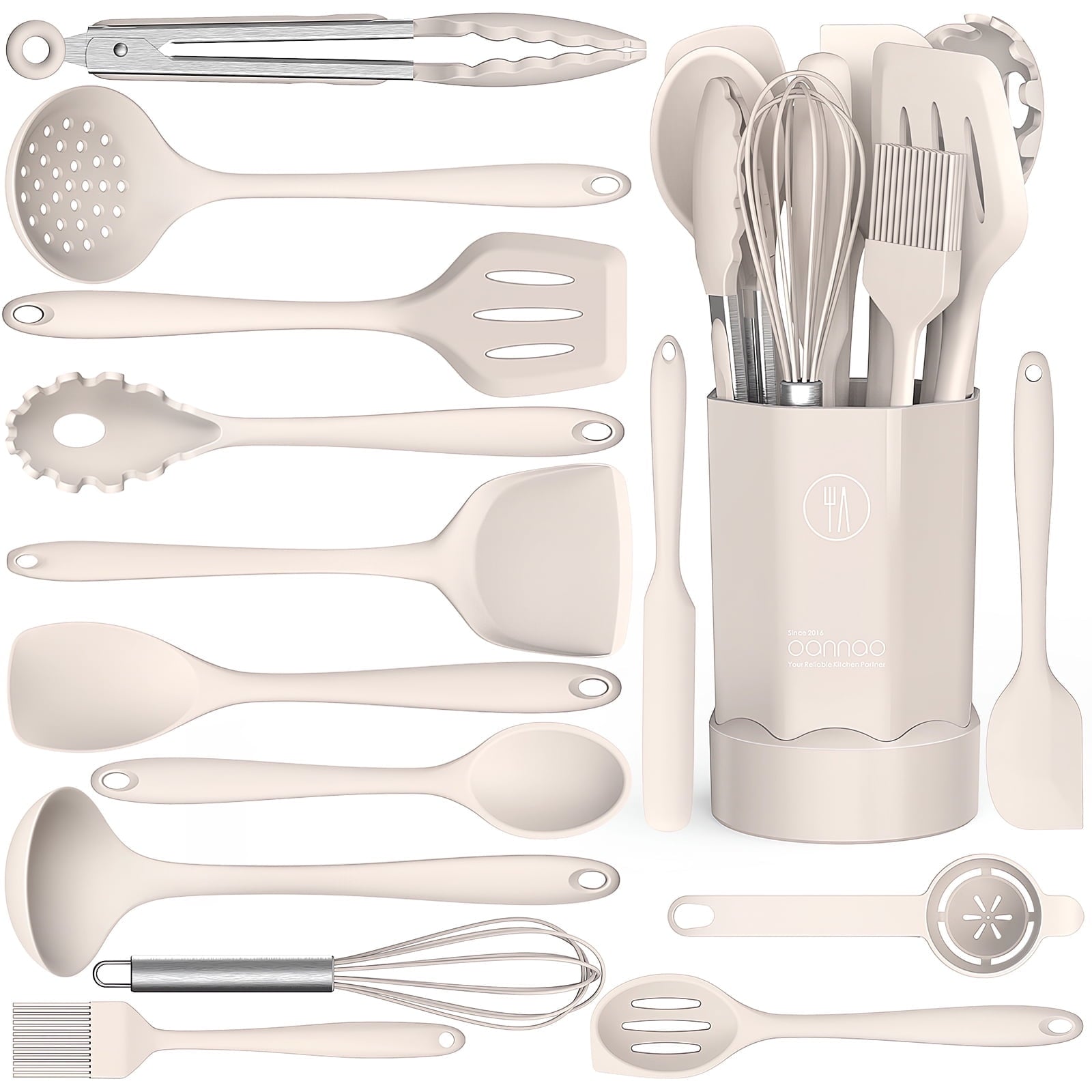 Black Silicone Cooking Utensils Set - 446°F Kitchen Utensils,Turner Tongs,Spatula,Spoon,Brush,Whisk,Kitchen Utensil Gadgets Tools Set for Nonstick Cookware, (BPA Free)