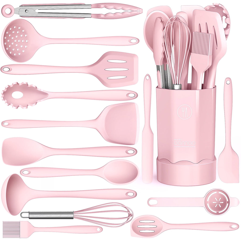 Black Silicone Cooking Utensils Set - 446°F Kitchen Utensils,Turner Tongs,Spatula,Spoon,Brush,Whisk,Kitchen Utensil Gadgets Tools Set for Nonstick Cookware, (BPA Free)