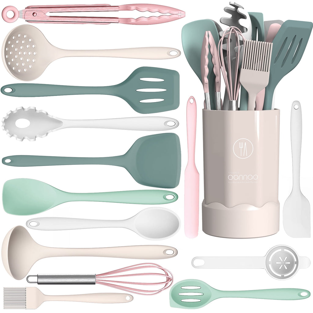 Black Silicone Cooking Utensils Set - 446°F Kitchen Utensils,Turner Tongs,Spatula,Spoon,Brush,Whisk,Kitchen Utensil Gadgets Tools Set for Nonstick Cookware, (BPA Free)