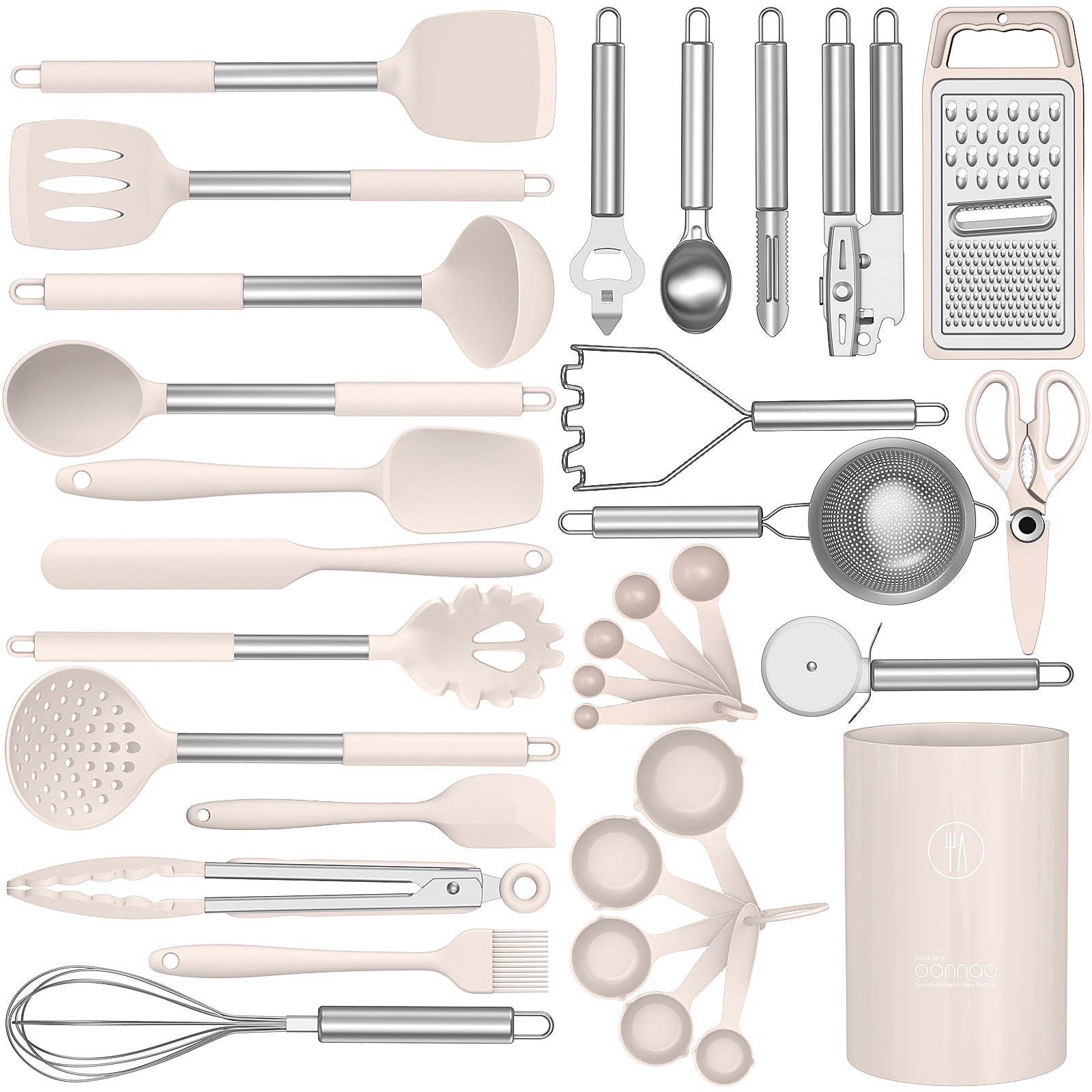 Silicone Cooking Utensils Set - Silicone Kitchen Utensils for Cooking, Kitchen Utensil Spatula Set,BPA FREE Kitchen Gadgets Tools for Non-Stick Cookware (Khaki)