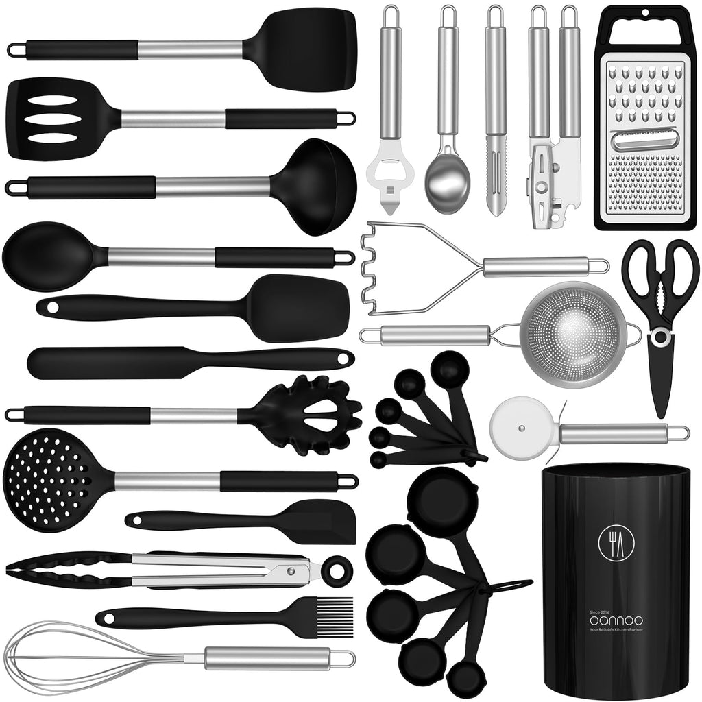 Silicone Cooking Utensils Set - Silicone Kitchen Utensils for Cooking, Kitchen Utensil Spatula Set,BPA FREE Kitchen Gadgets Tools for Non-Stick Cookware (Khaki)
