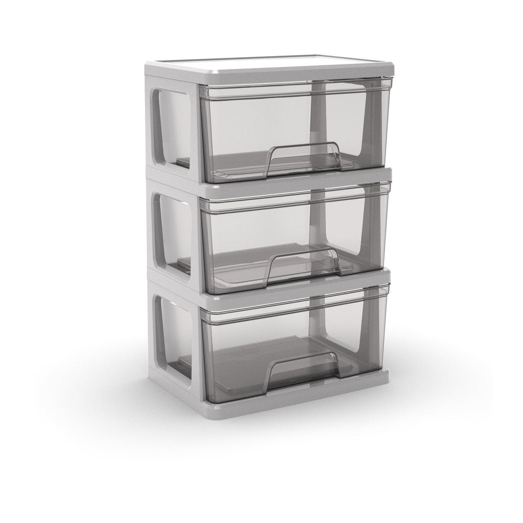 Knock Down Medium Storage Cart with Drawers, Silver Plastic