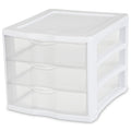 3 Drawer Unit, Clear Plastic Countertop or Desktop Storage Drawers, White