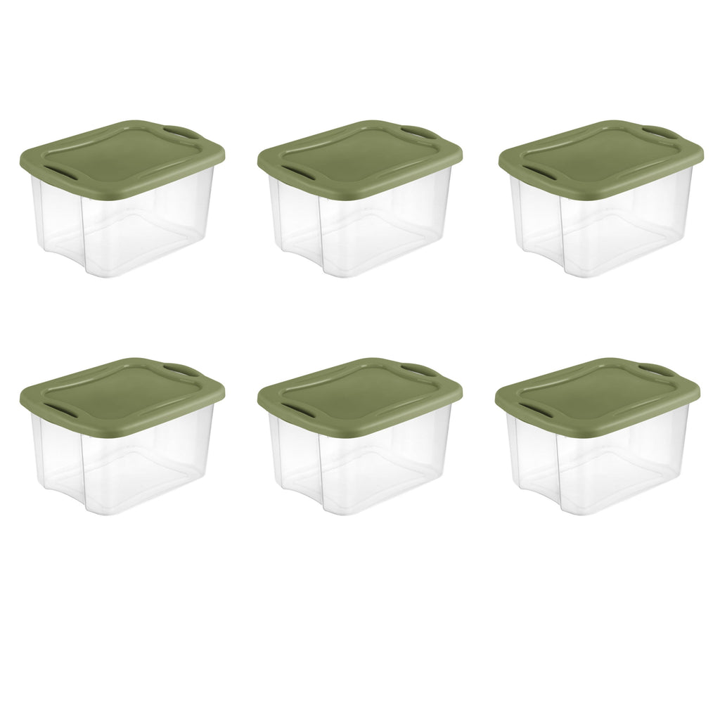 EZ Carry 40 Quart Medium Storage Bin, Clear Plastic Storage Container with Full-Grip Handles, Green