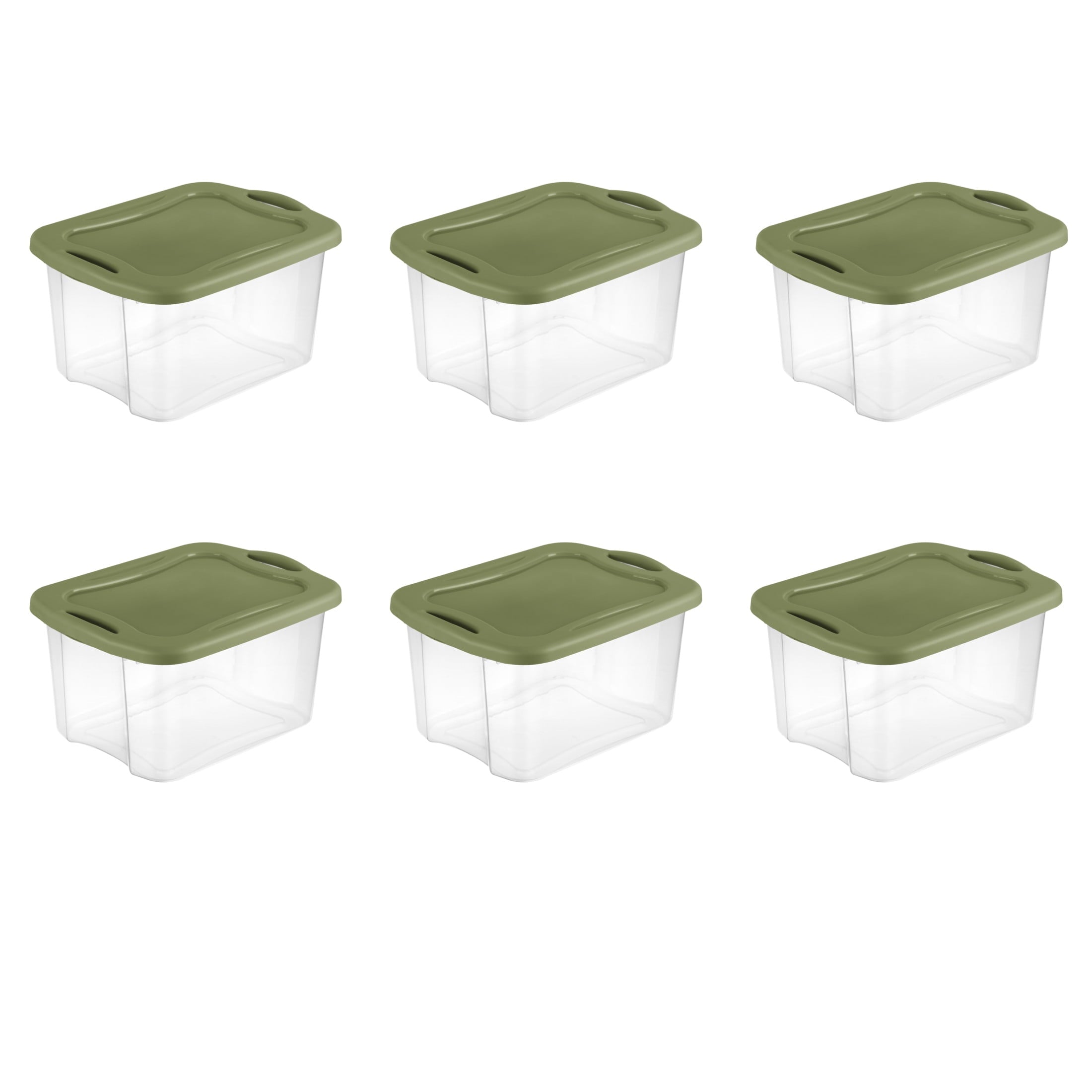 EZ Carry 40 Quart Medium Storage Bin, Clear Plastic Storage Container with Full-Grip Handles, Green