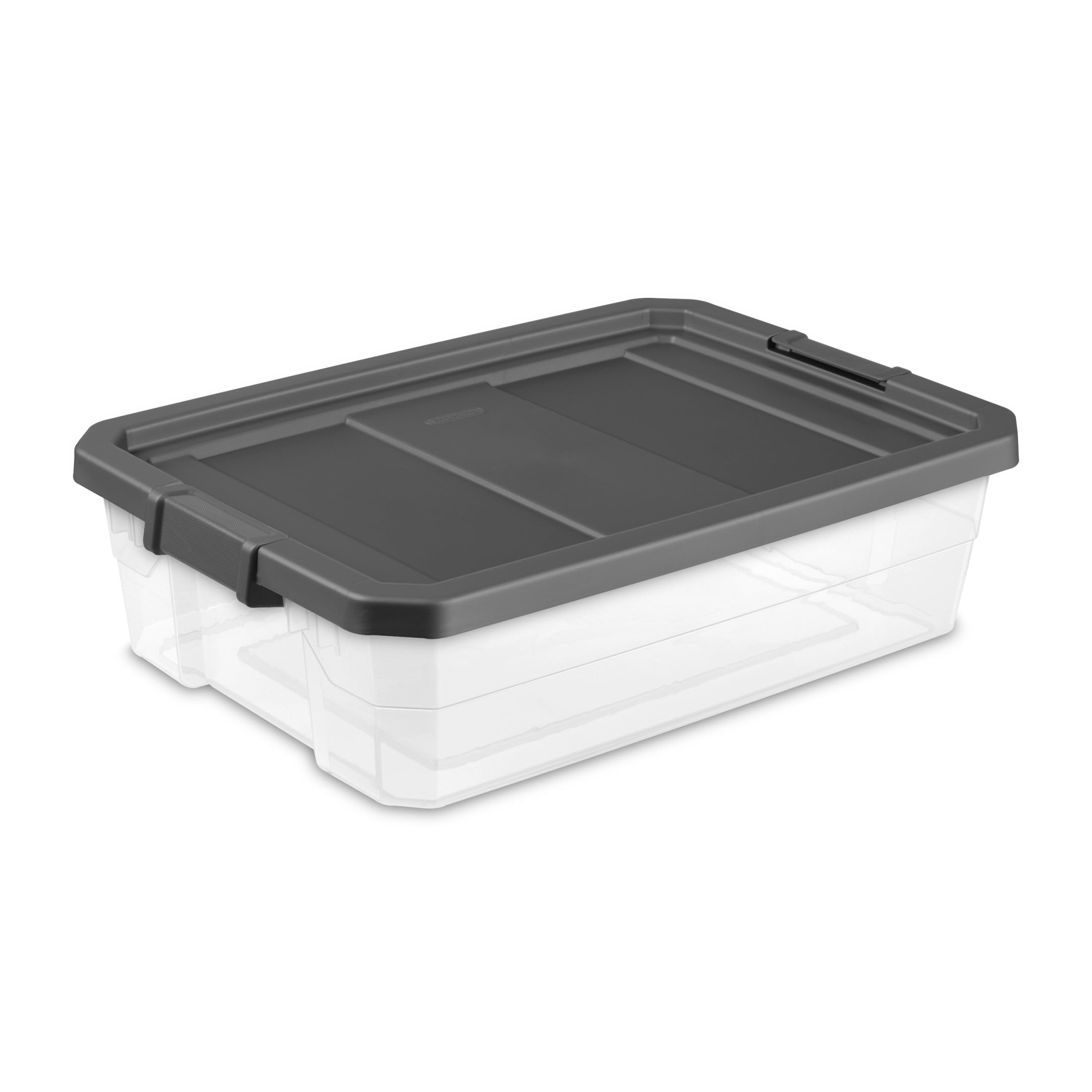 40 Quart Medium Storage Bin, Clear Plastic Underbed Storage Container with Latch Lid, Dark Gray