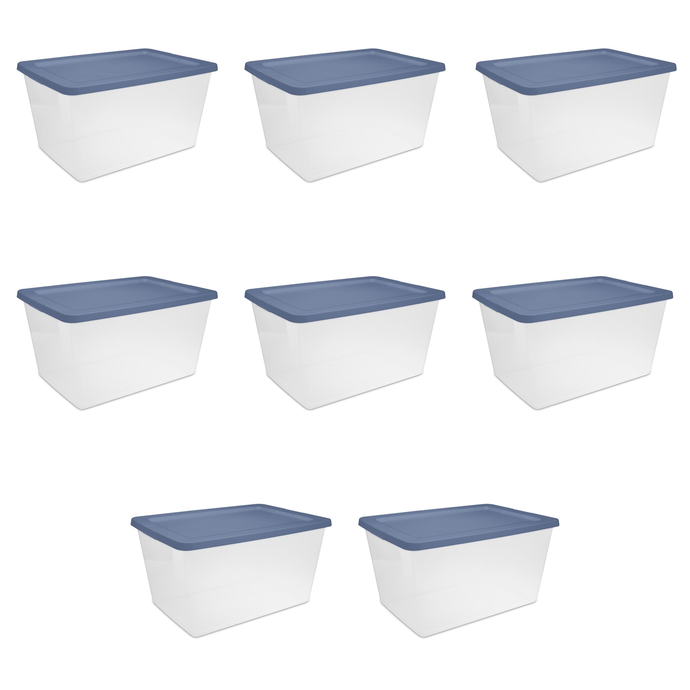 58 Quart Medium Storage Bin, Clear Plastic Storage Container with Snap-On Lid, White