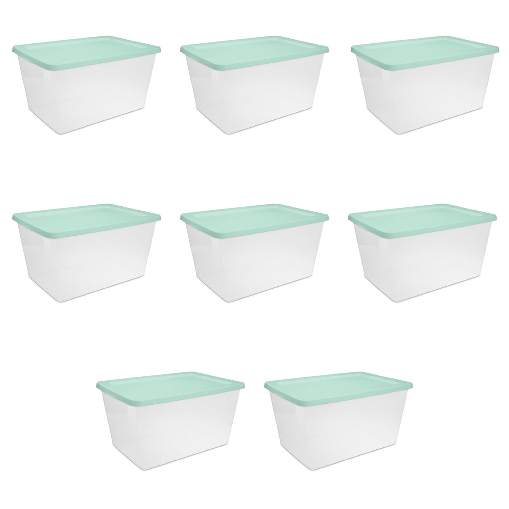 58 Quart Medium Storage Bin, Clear Plastic Storage Container with Snap-On Lid, White