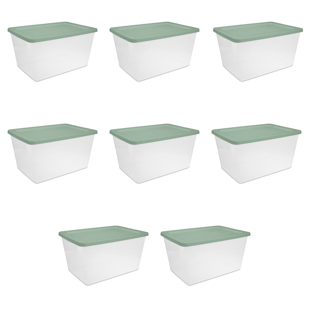 58 Quart Medium Storage Bin, Clear Plastic Storage Container with Snap-On Lid, White
