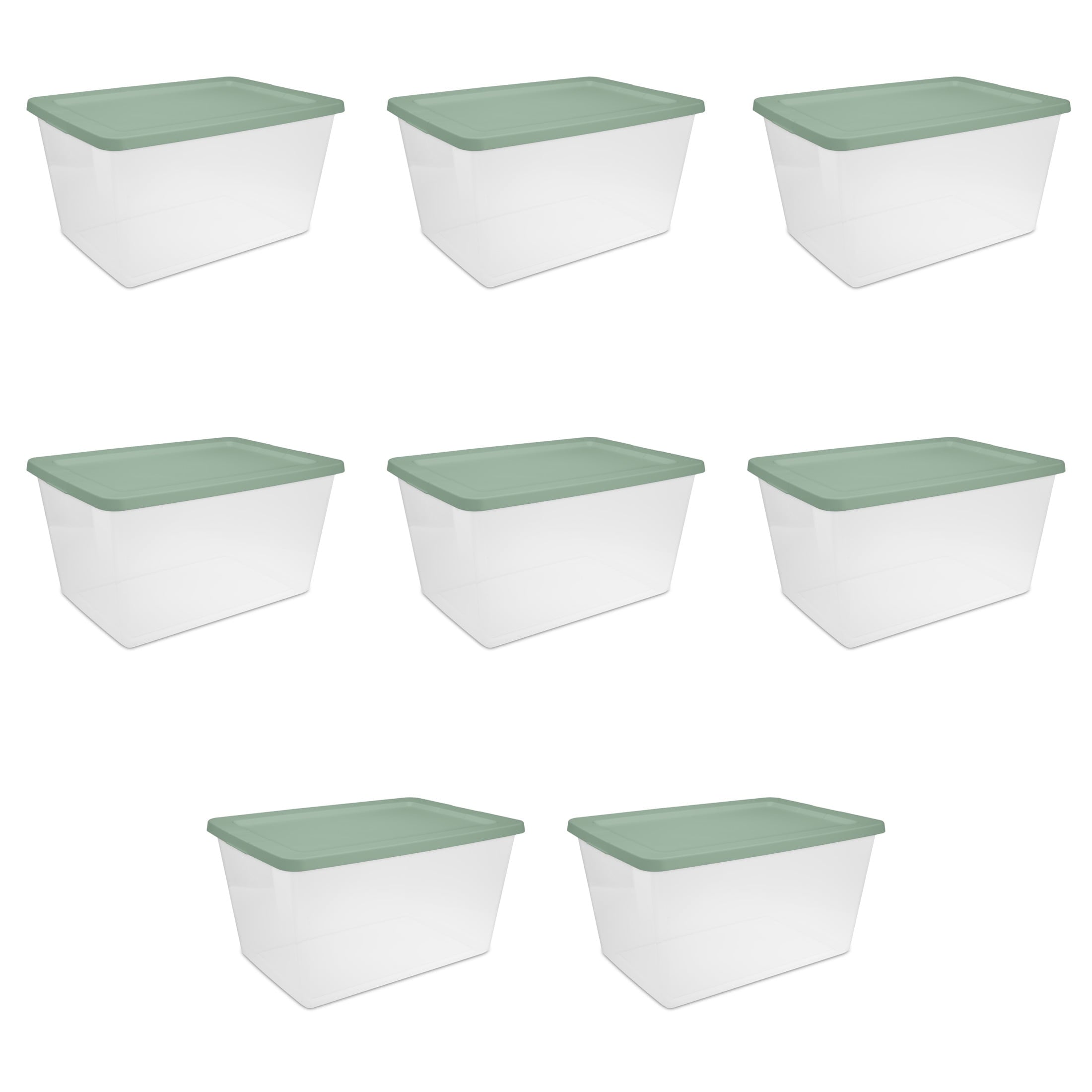 58 Quart Medium Storage Bin, Clear Plastic Storage Container with Snap-On Lid, White