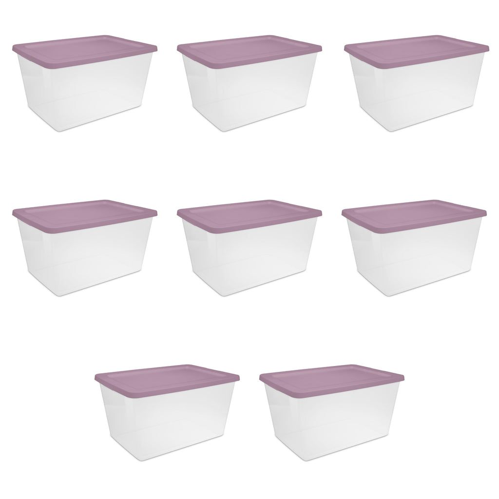 58 Quart Medium Storage Bin, Clear Plastic Storage Container with Snap-On Lid, White