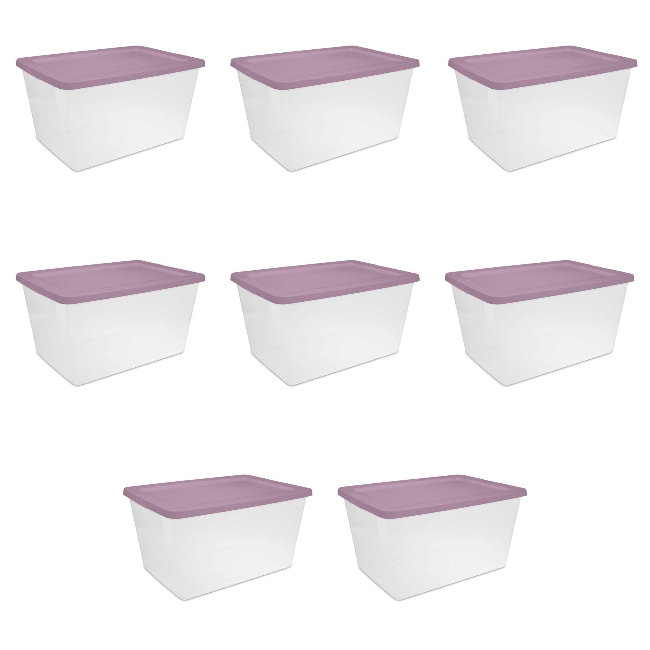 58 Quart Medium Storage Bin, Clear Plastic Storage Container with Snap-On Lid, White
