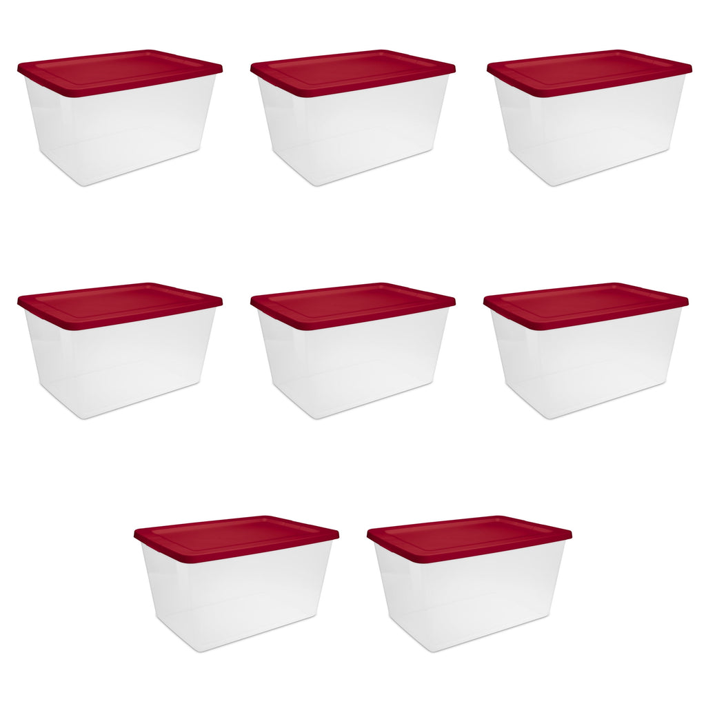 58 Quart Medium Storage Bin, Clear Plastic Storage Container with Snap-On Lid, White