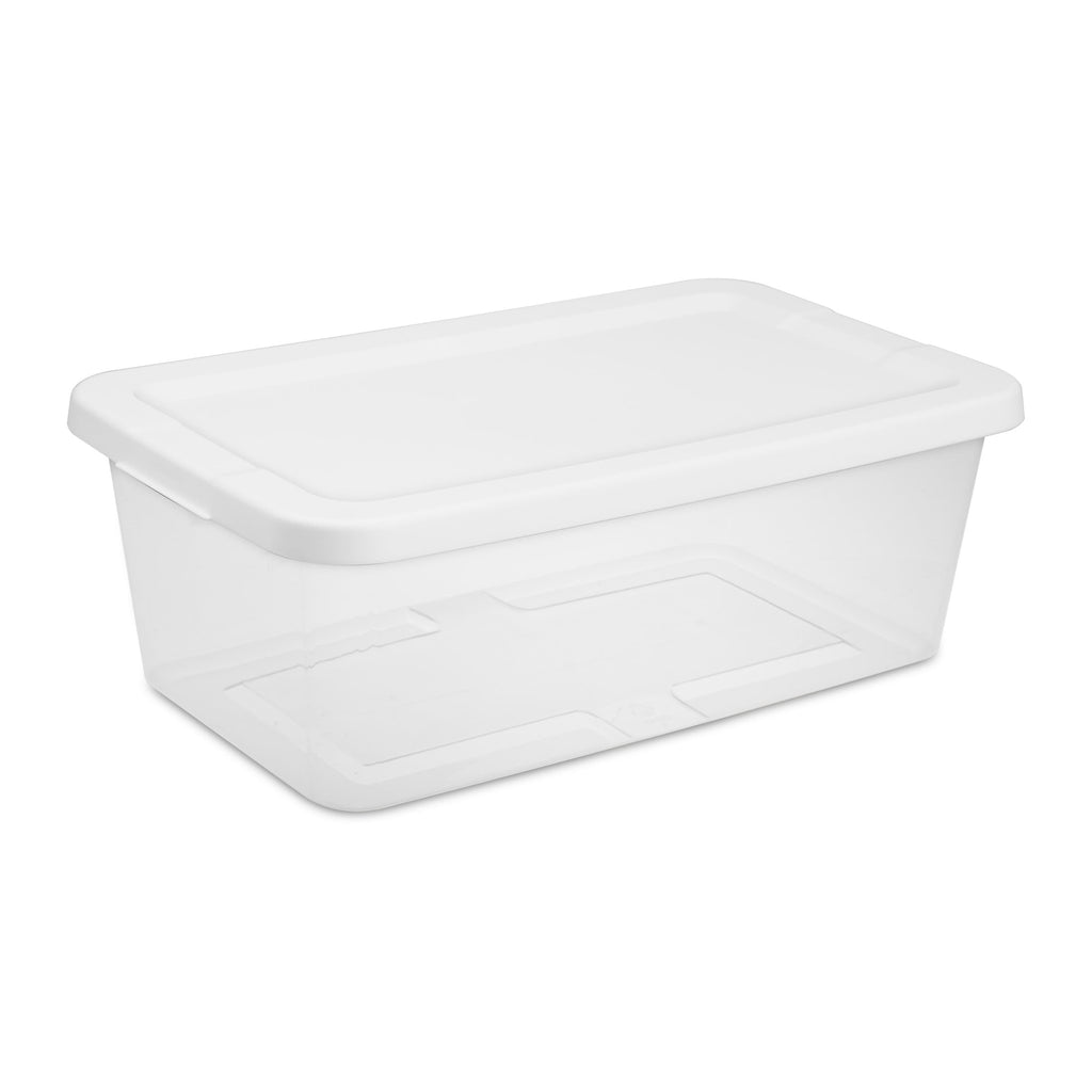 6 Quart Small Storage Bin, Clear Plastic Storage Container with Snap-On Lid, White