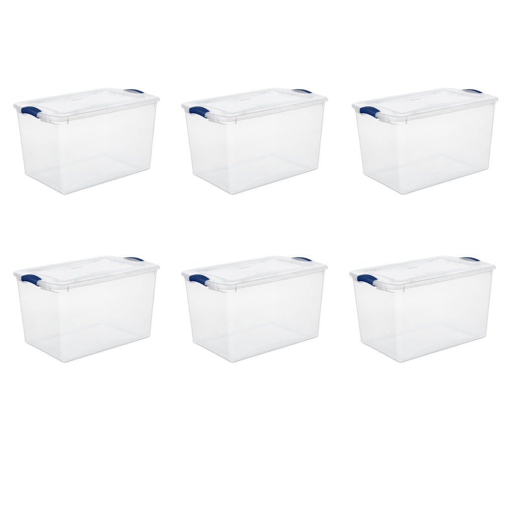 66 Quart Large Latching Storage Bin, Clear Plastic Storage Container with Latch Lid, Blue