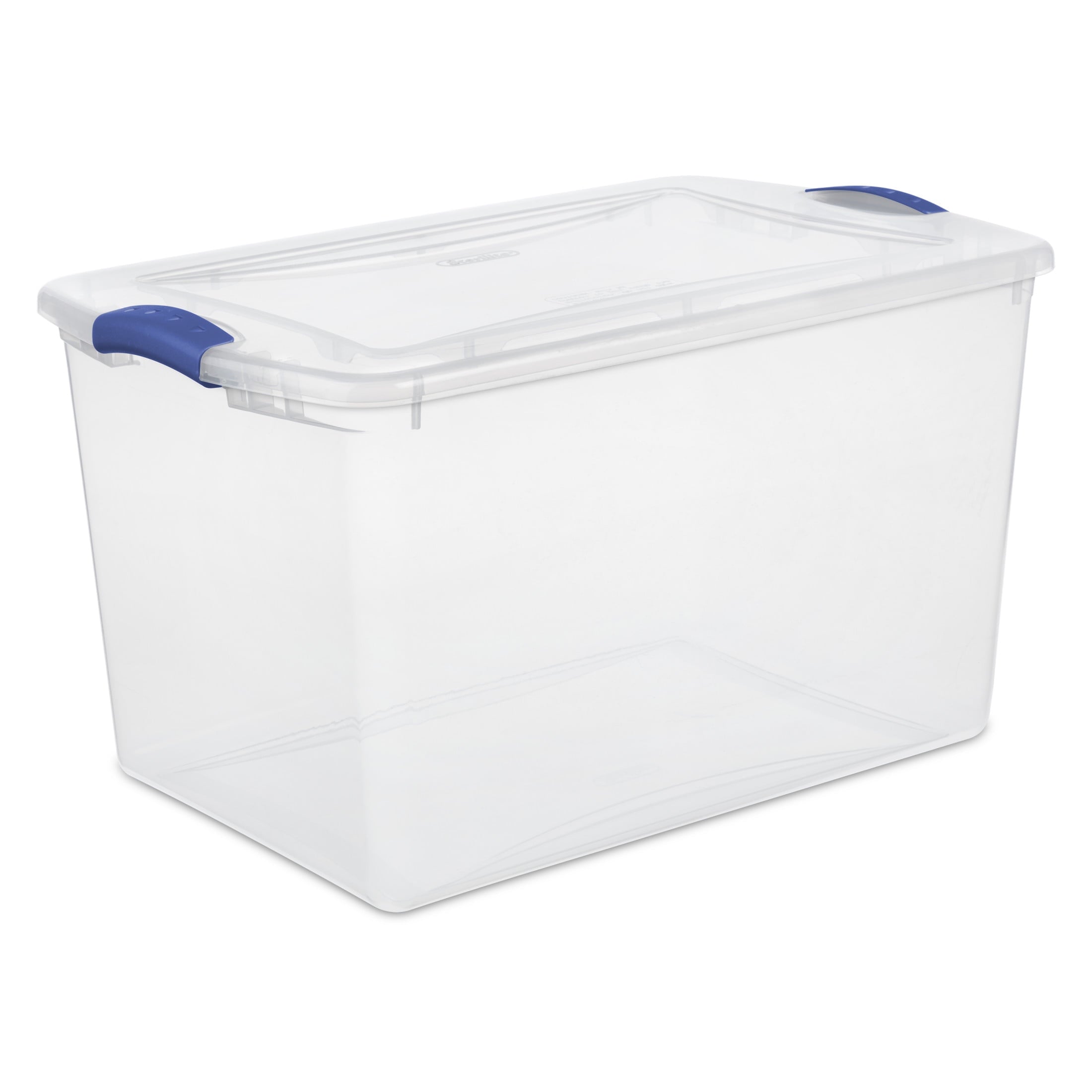 66 Quart Large Latching Storage Bin, Clear Plastic Storage Container with Latch Lid, Blue