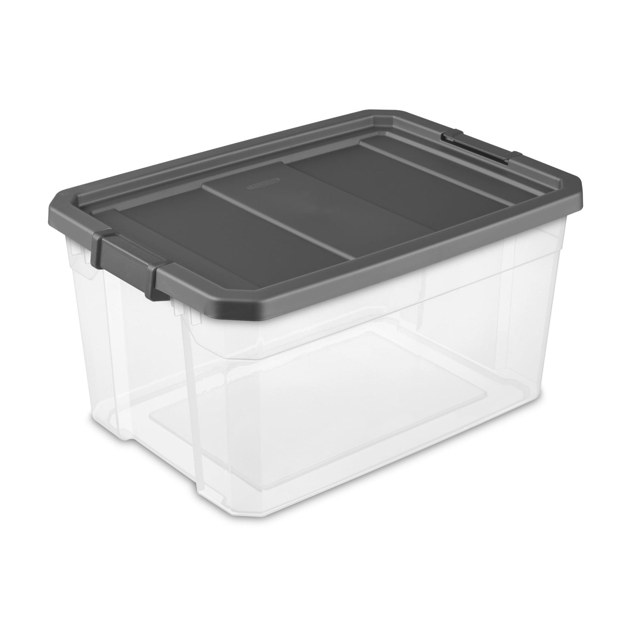 76 Quart Stacker Storage Bin, Clear Plastic Storage Container with Latch Lid, , Dark Gray