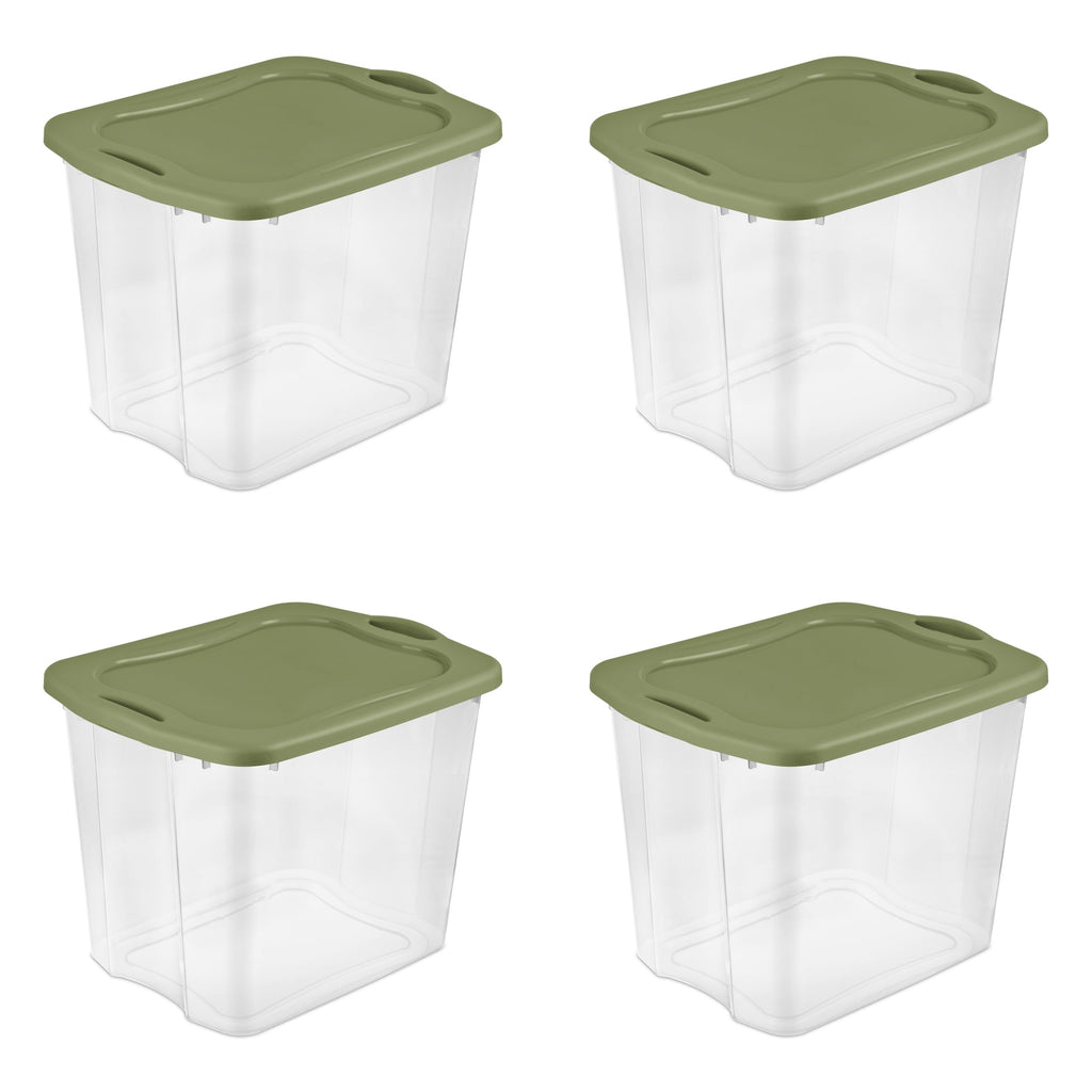 EZ Carry 95 Quart Extra-Large Storage Bin, Clear Plastic Storage Container with Full-Grip Handles, Green