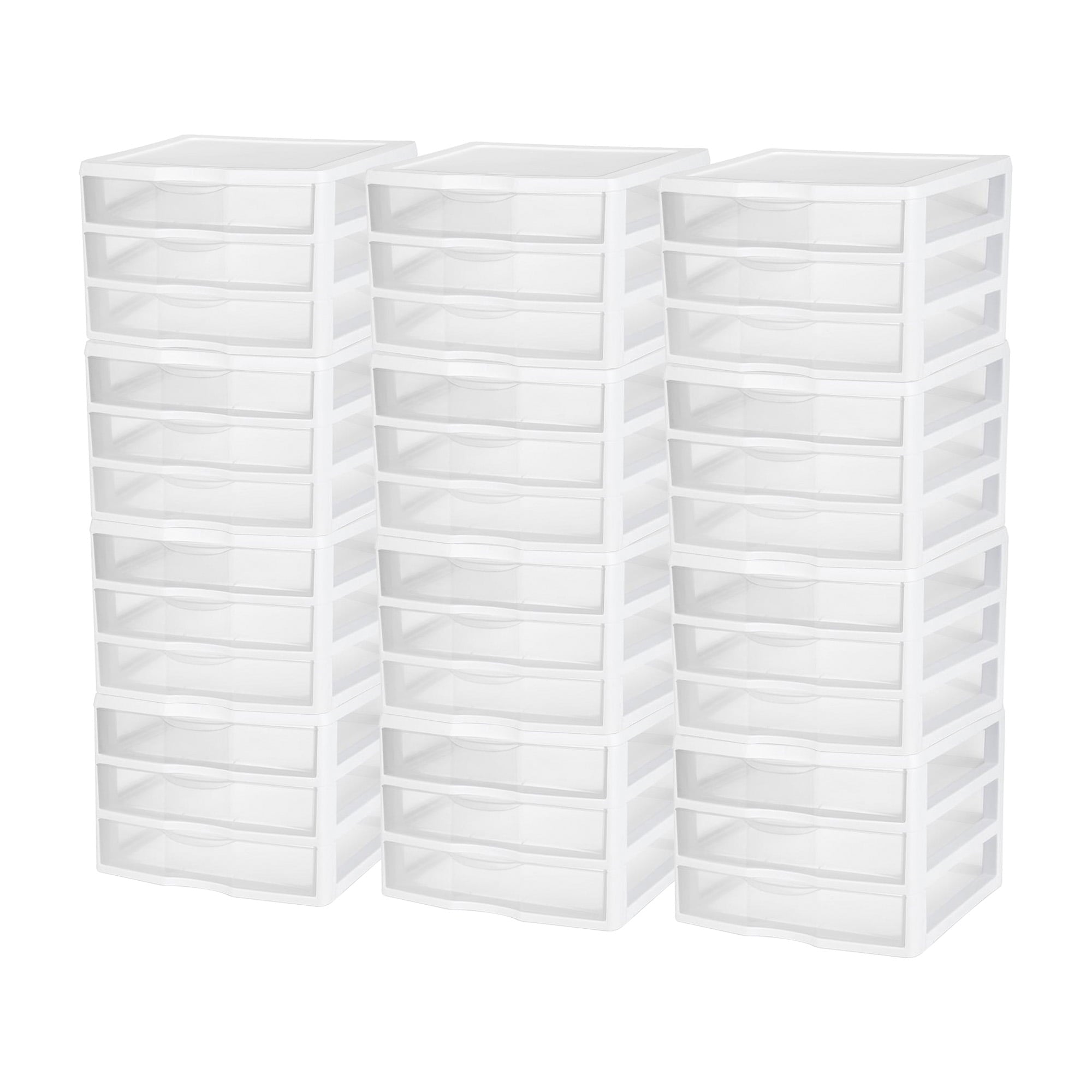 Wide 3 Drawer Unit, Clear Plastic Countertop or Desktop Drawers, White