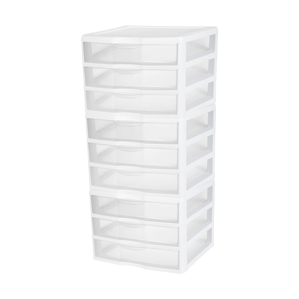 Wide 3 Drawer Unit, Clear Plastic Countertop or Desktop Drawers, White