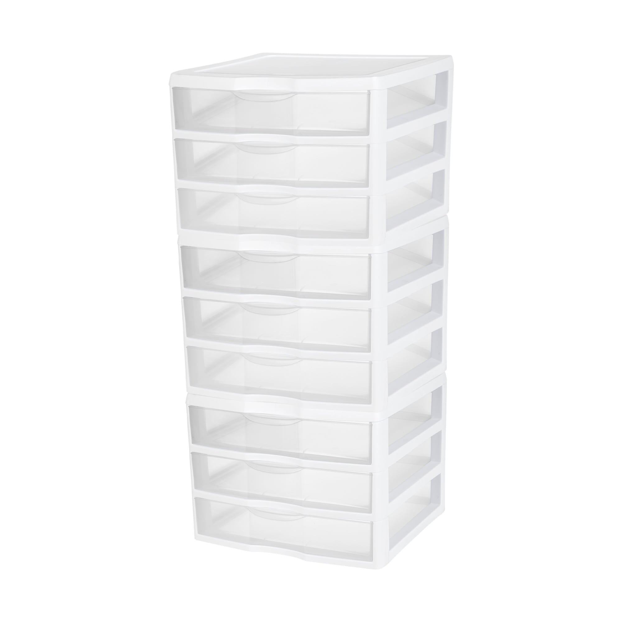 Wide 3 Drawer Unit, Clear Plastic Countertop or Desktop Drawers, White