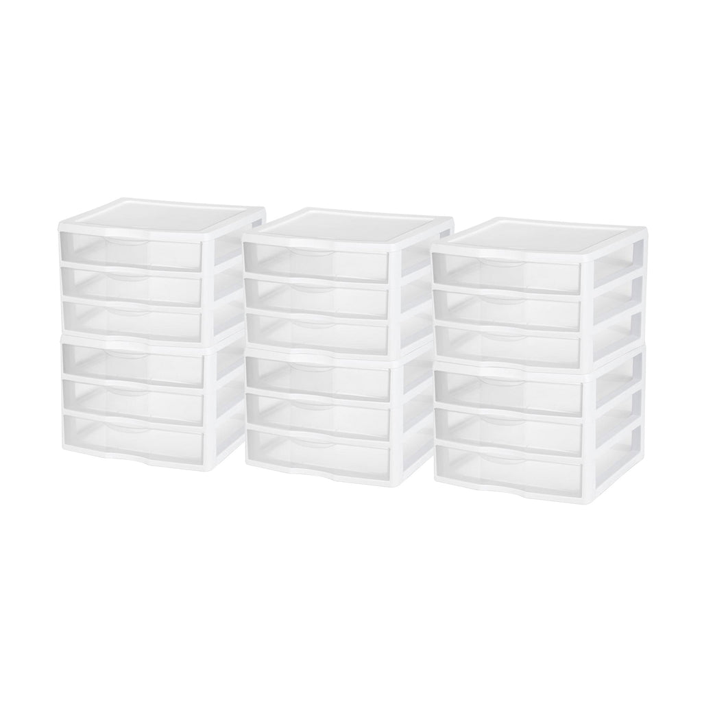 Wide 3 Drawer Unit, Clear Plastic Countertop or Desktop Drawers, White