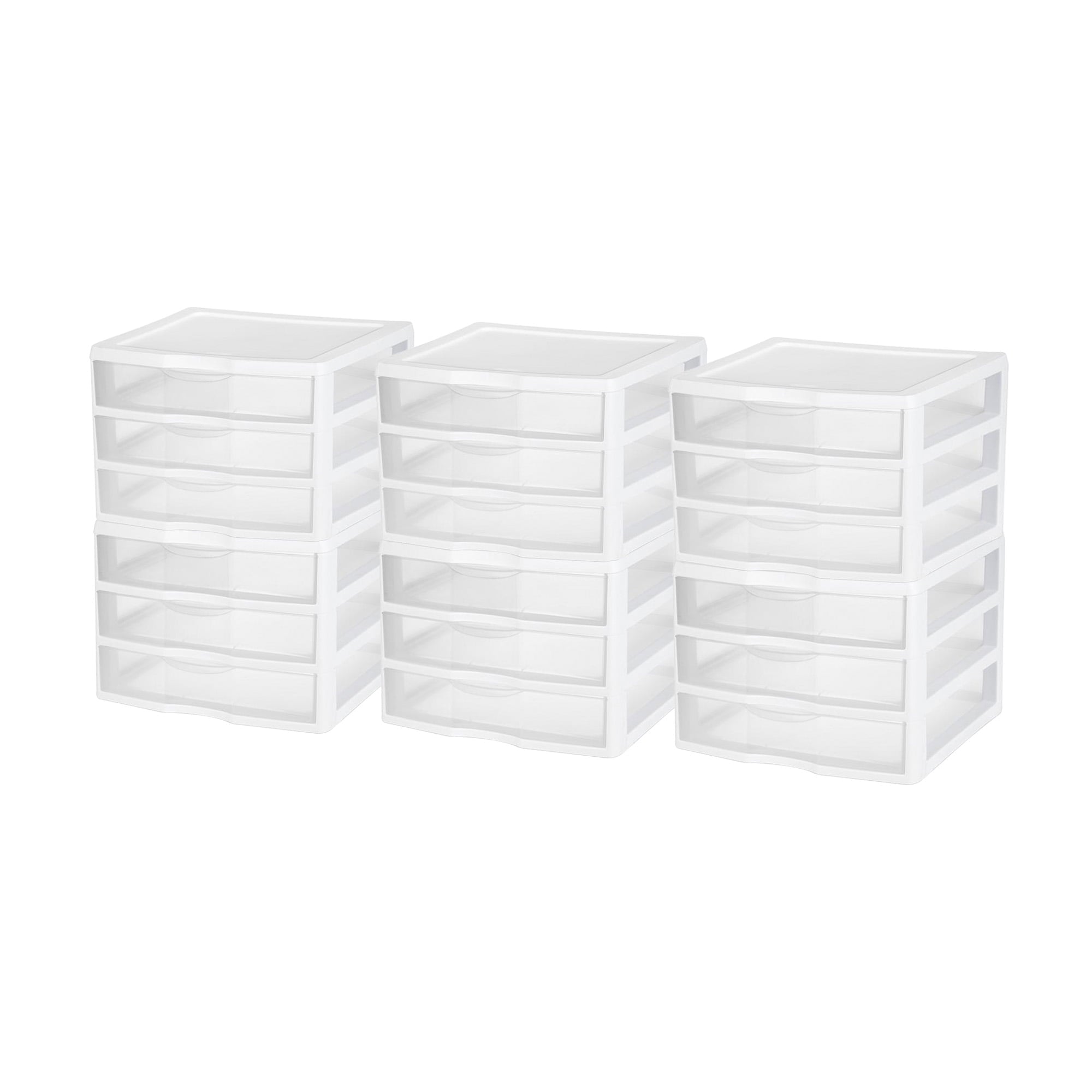 Wide 3 Drawer Unit, Clear Plastic Countertop or Desktop Drawers, White