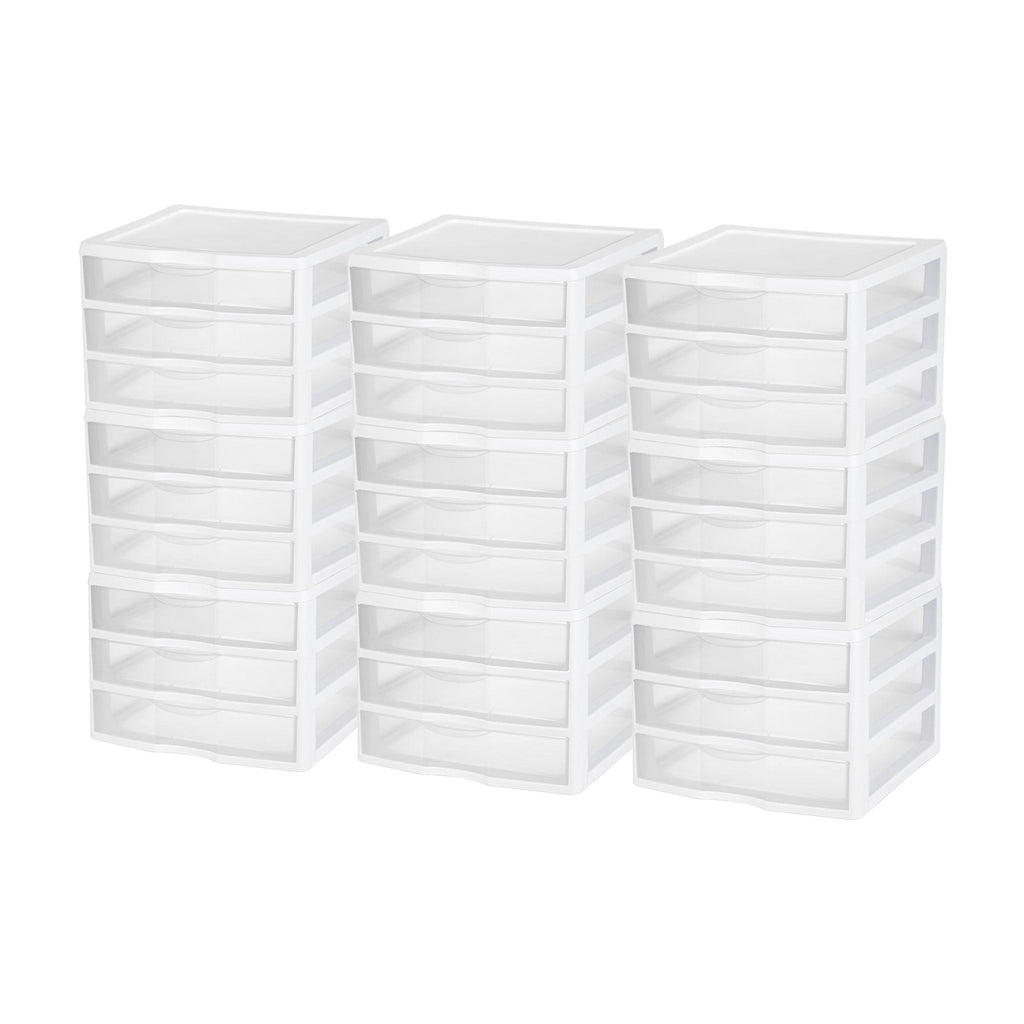 Wide 3 Drawer Unit, Clear Plastic Countertop or Desktop Drawers, White