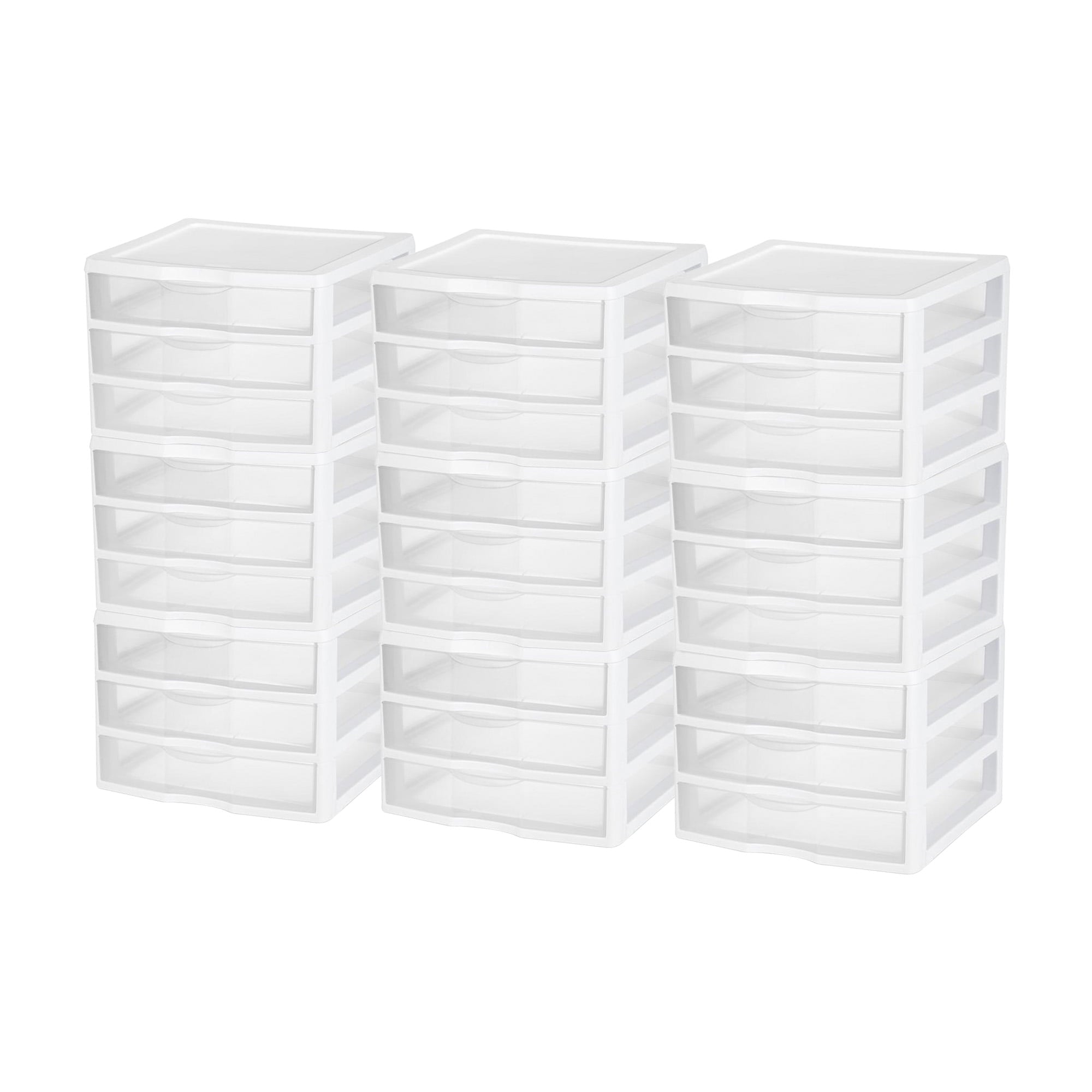 Wide 3 Drawer Unit, Clear Plastic Countertop or Desktop Drawers, White
