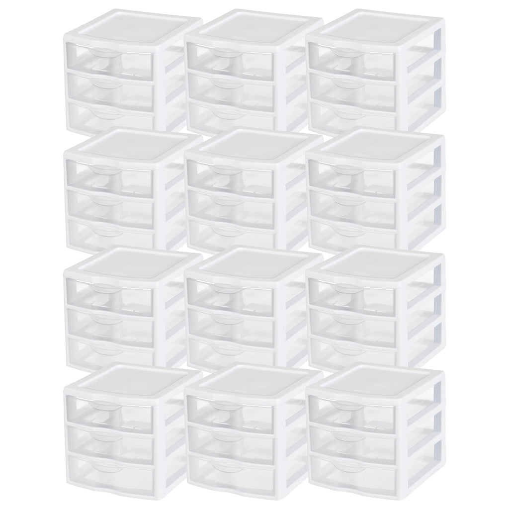 , 3 Drawer Clear Storage Bin, Desktop Drawer Storage Container, White