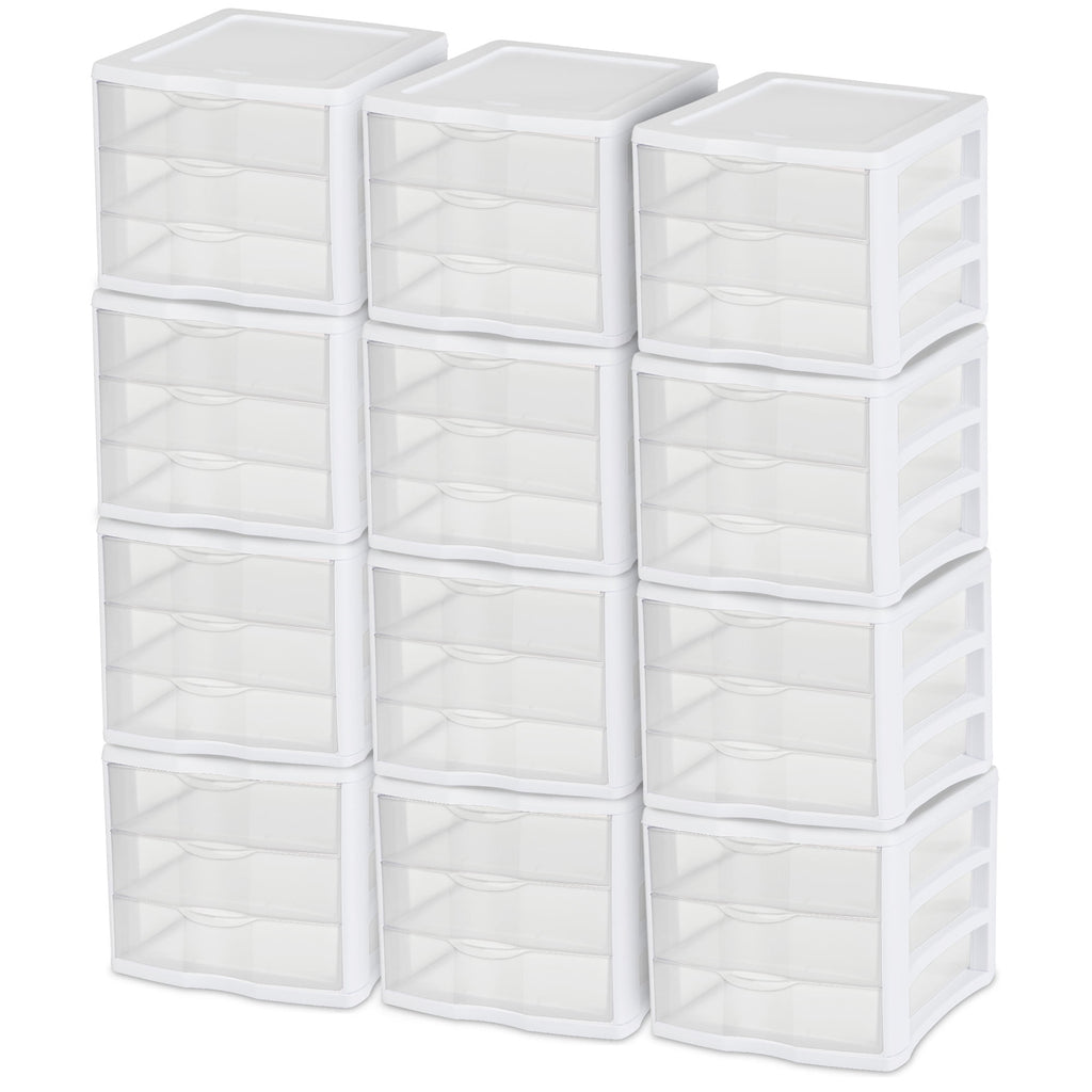 3 Drawer Unit, Clear Plastic Countertop or Desktop Storage Drawers, White