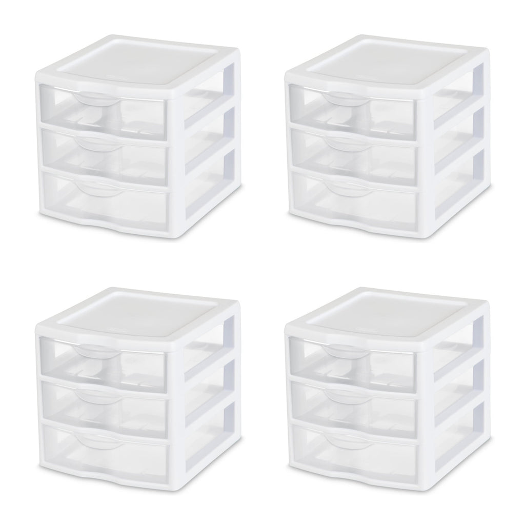 3 Drawer Unit, Clear Plastic Countertop or Desktop Storage Drawers, White