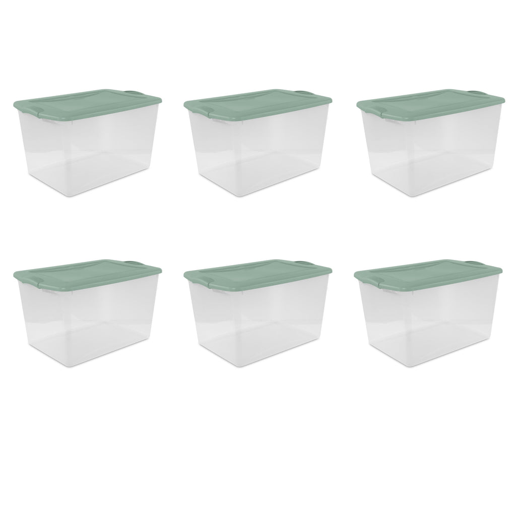66 Quart Large Latching Storage Bin, Clear Plastic Storage Container with Latch Lid, Blue