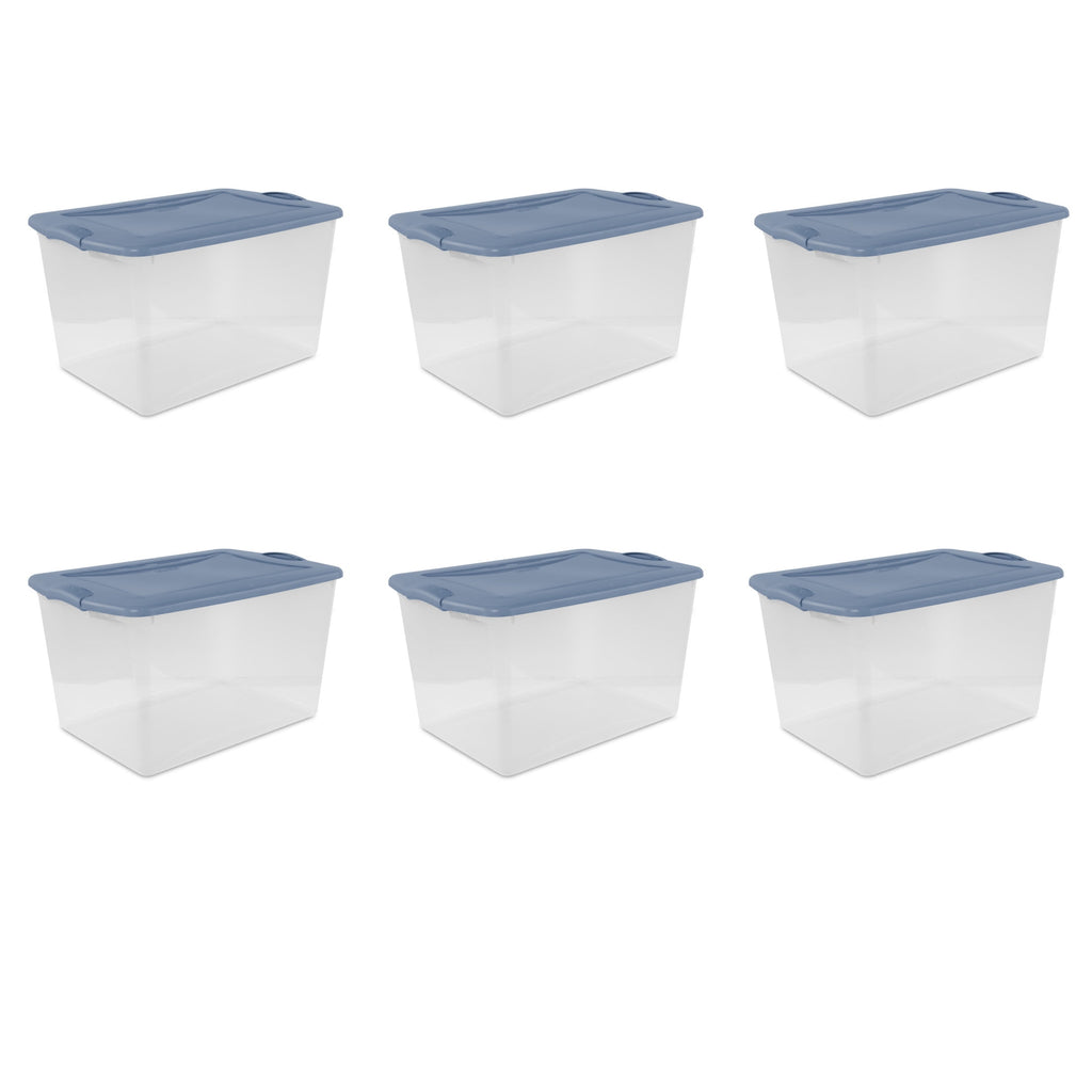 66 Quart Large Latching Storage Bin, Clear Plastic Storage Container with Latch Lid, Blue