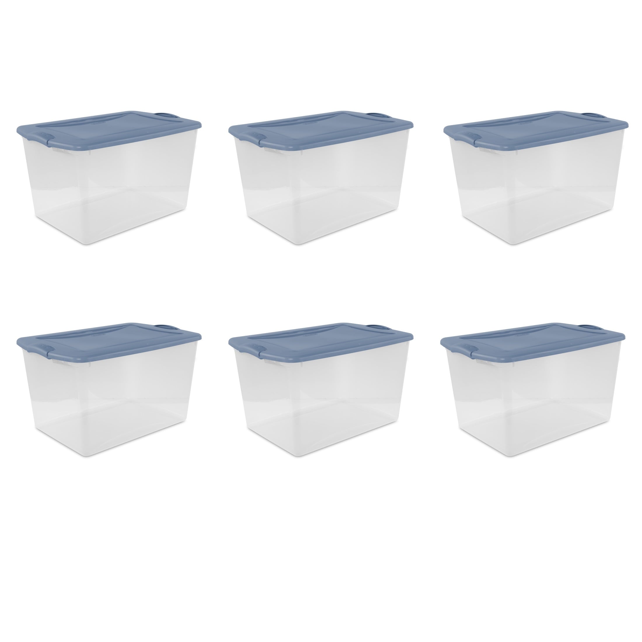66 Quart Large Latching Storage Bin, Clear Plastic Storage Container with Latch Lid, Blue