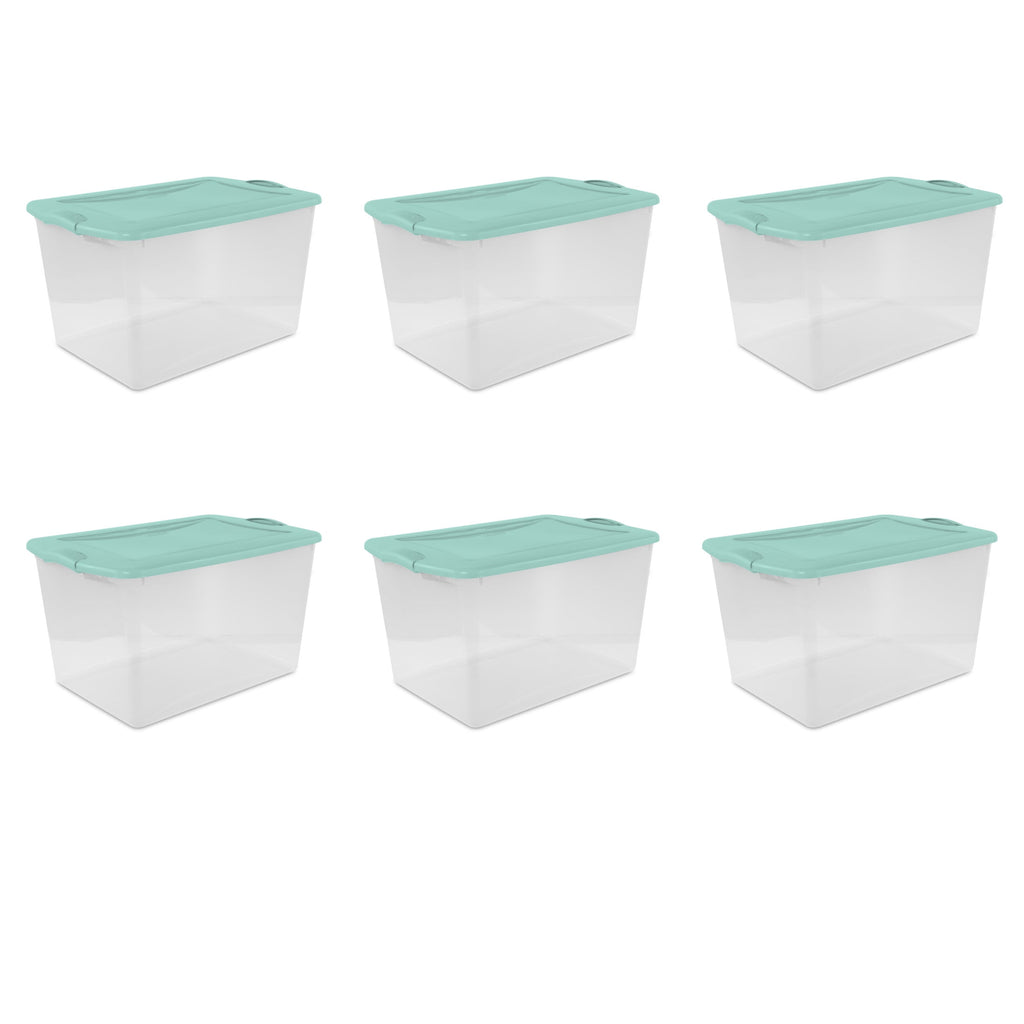 66 Quart Large Latching Storage Bin, Clear Plastic Storage Container with Latch Lid, Blue