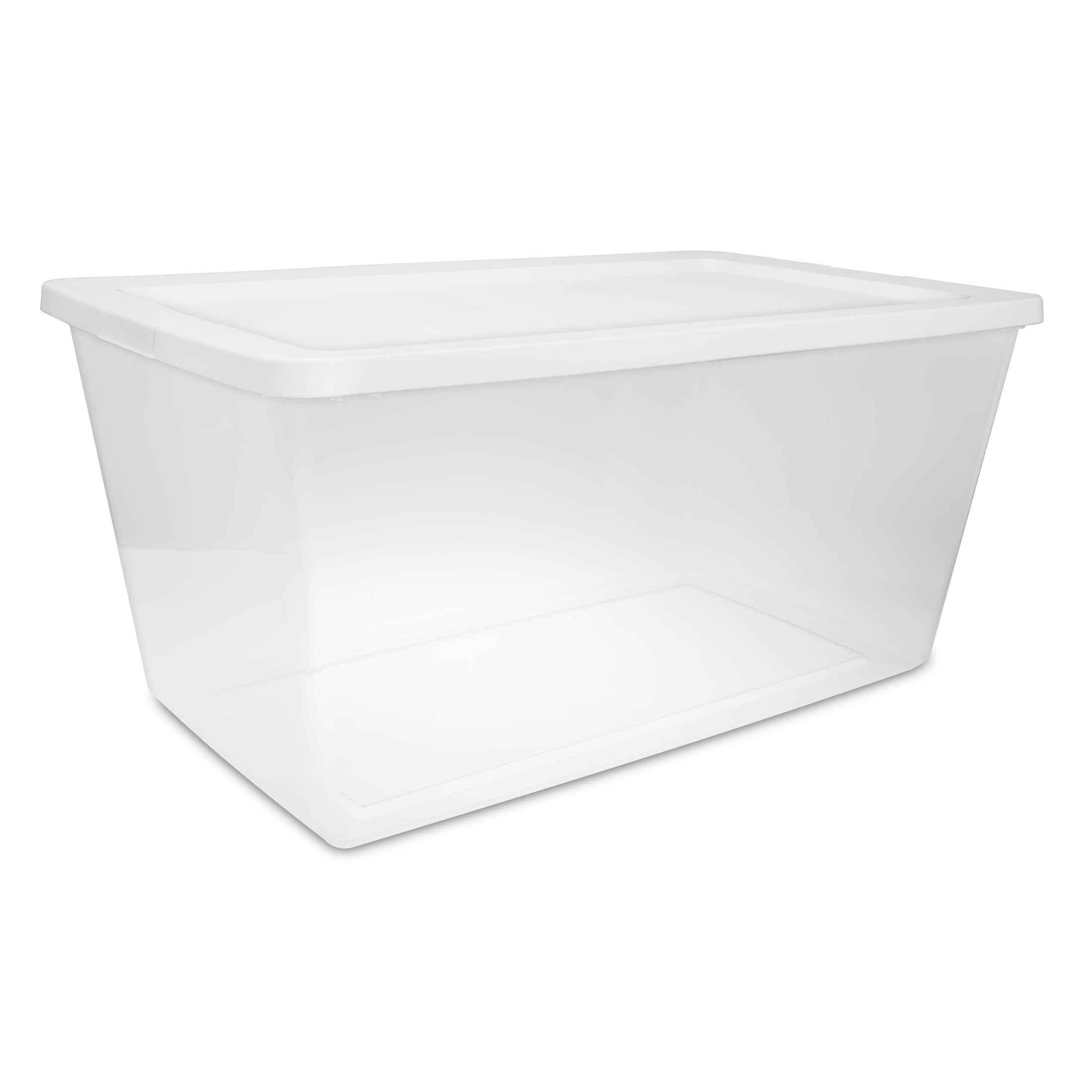 90 Quart Large Storage Bin, Clear Plastic Storage Container with Snap-On Lid, White