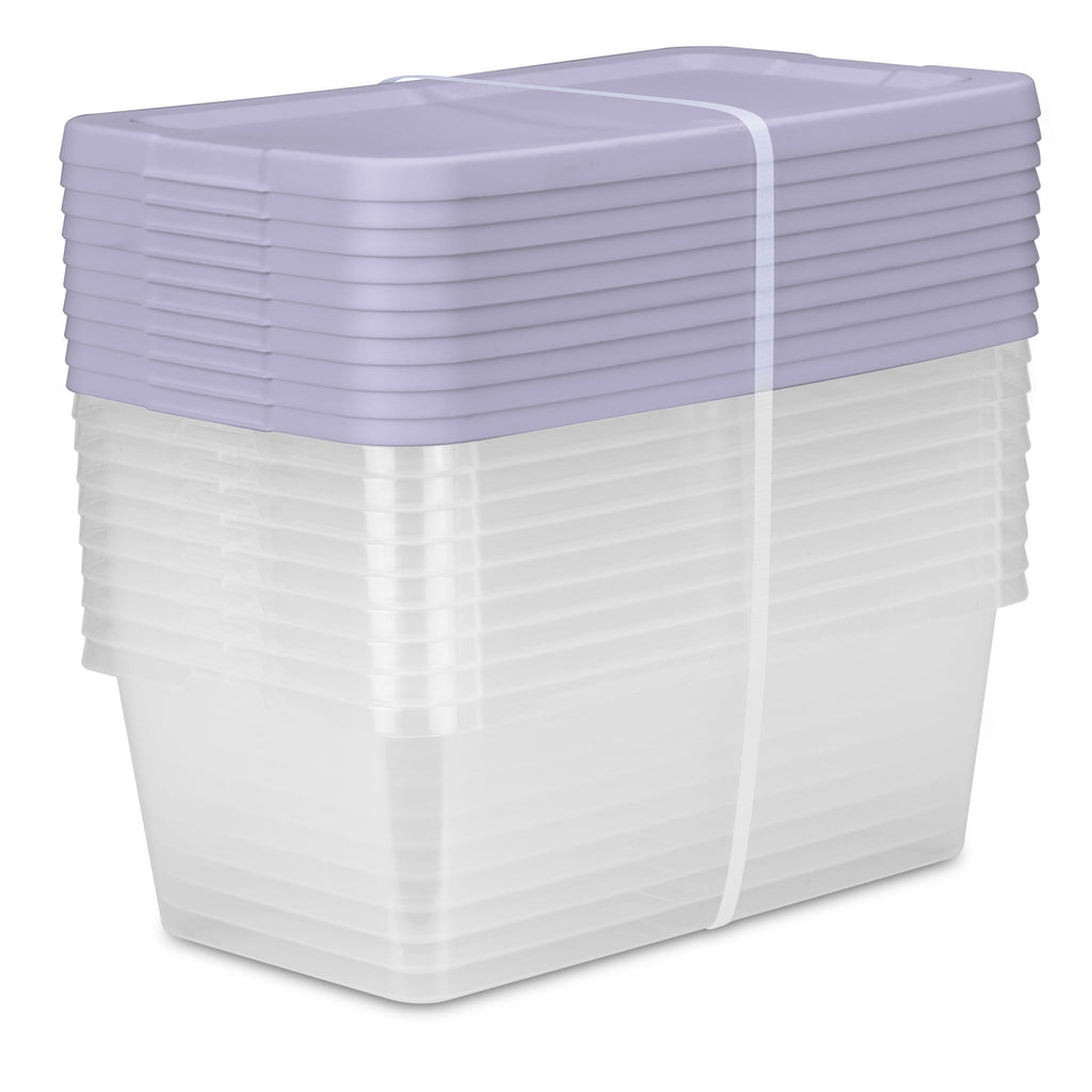 Set of (10) 6 Quart Small Storage Bins, Clear Plastic Storage Containers with Snap-on Lids, White