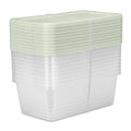 Set of (10) 6 Quart Storage Boxes, Clear Plastic Storage Bin with Snap-on Lid, Light Green